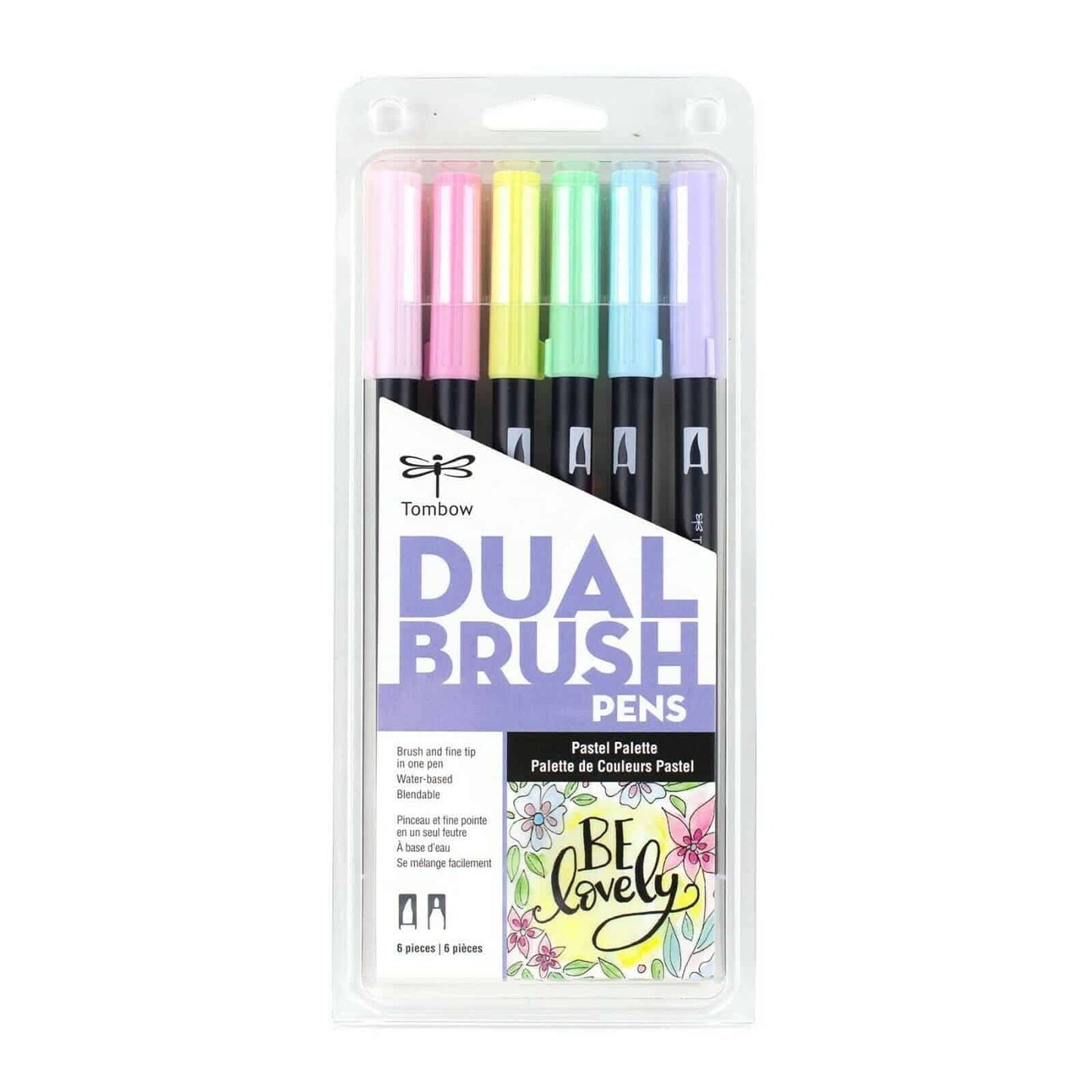 Tombow 56213 - Rotuladores de doble pincel, color pastel, paquete de 6 Rotuladores de punta fina y brocha