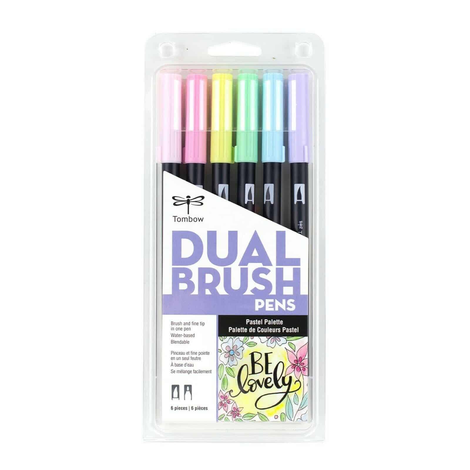 Tombow 56213 - Rotuladores de doble pincel, color pastel, paquete de 6 Rotuladores de punta fina y brocha