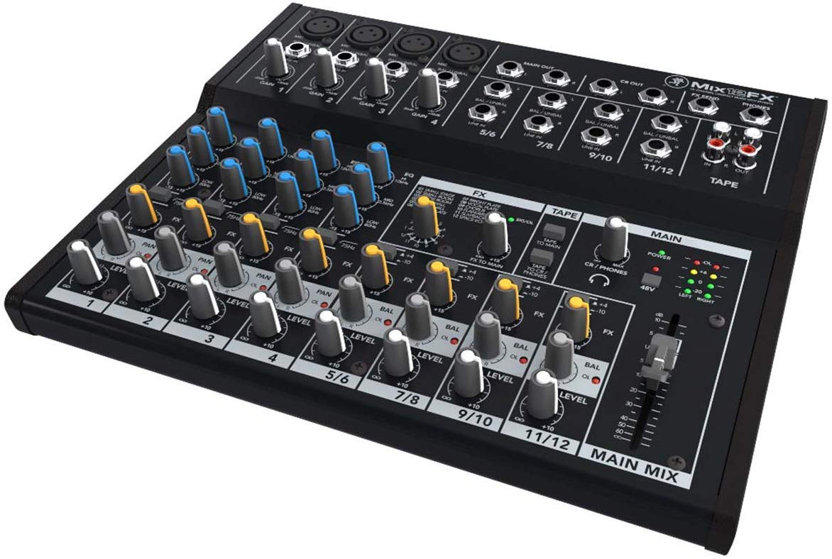 Mackie Mix12FX - Mezclador compacto de 12 canales con efectos con par de cable EMB XLR y soporte magnético para teléfono