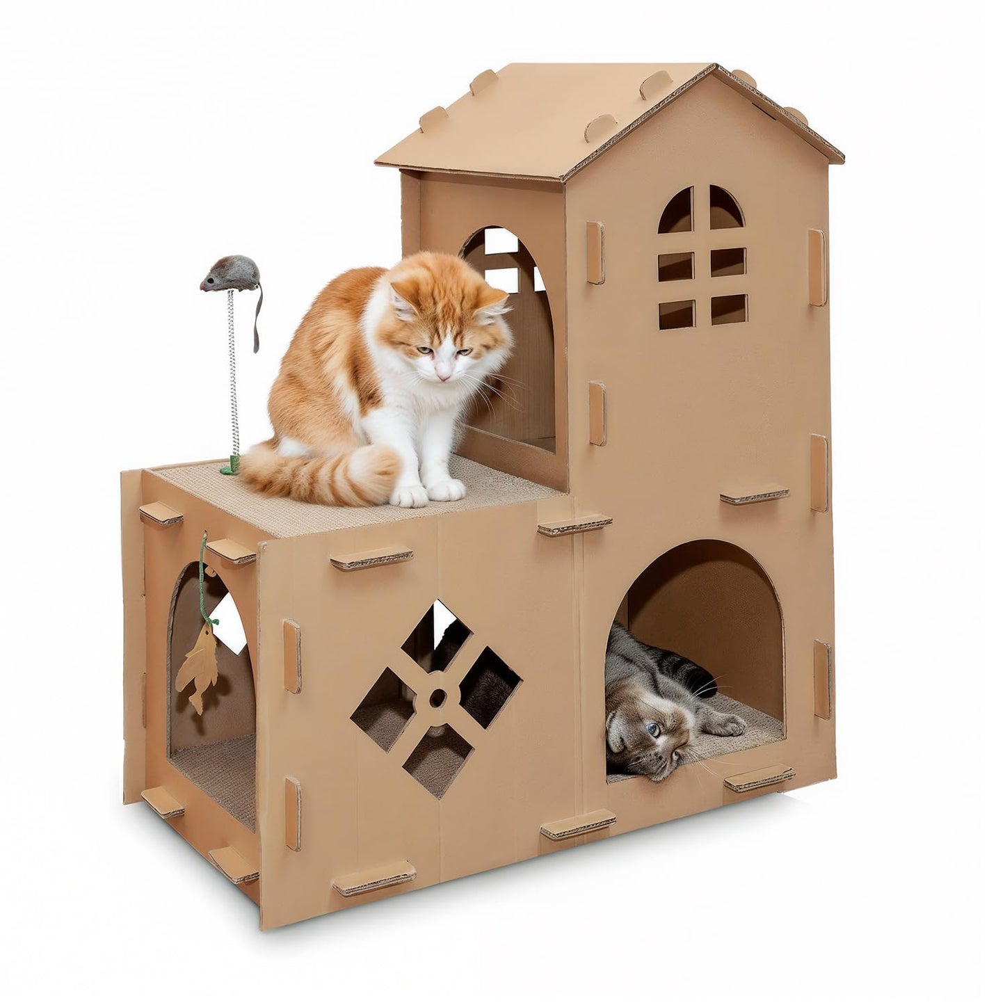 Furhaven Muebles para gatos – Tiger Tough Farmhouse Área de juegos Apartamento escondite corrugado Rascador para gatos y gatitos, cartón (marrón), talla única