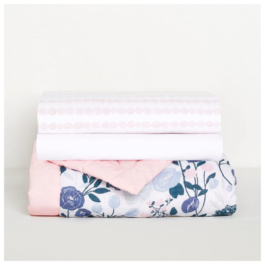 aden + anais Essentials - Juego de ropa de cama de 3 piezas para cuna, manta de algodón, sábana para cuna, falda para cuna, flores