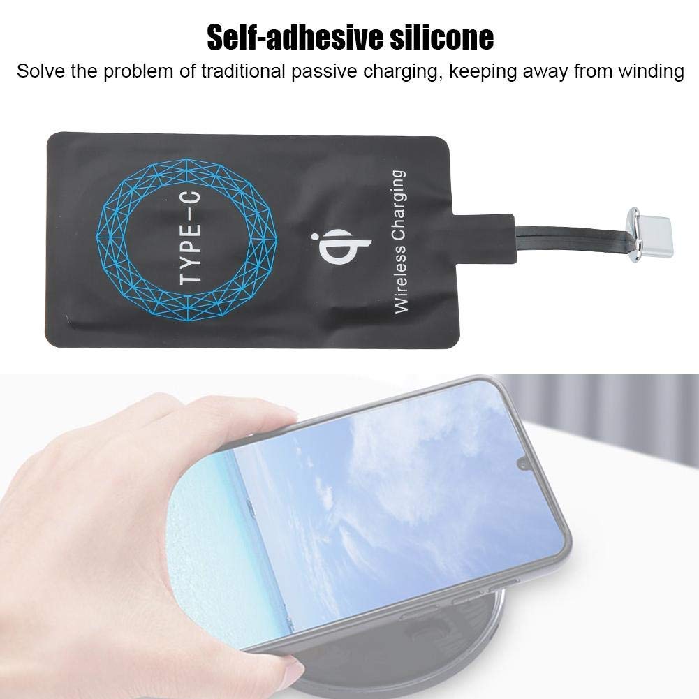 Hakeeta Cargador inalámbrico QI Tipo C, Receptor de Carga con Adhesivo Autoadhesivo de 2 Piezas, Silicona autoadhesiva, liviano y pequeño, para teléfono móvil USB-C