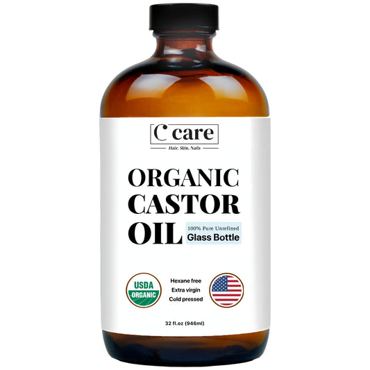 C CARE Aceite de Ricino Orgánico Prensado En Frío Sin Refinar Botella de Vidrio Sin Hexano Extra Virgen Usda Certificado Puro Aceite de Ricino Orgánico para Crecimiento Del Cabello Cejas Pestañas Uso