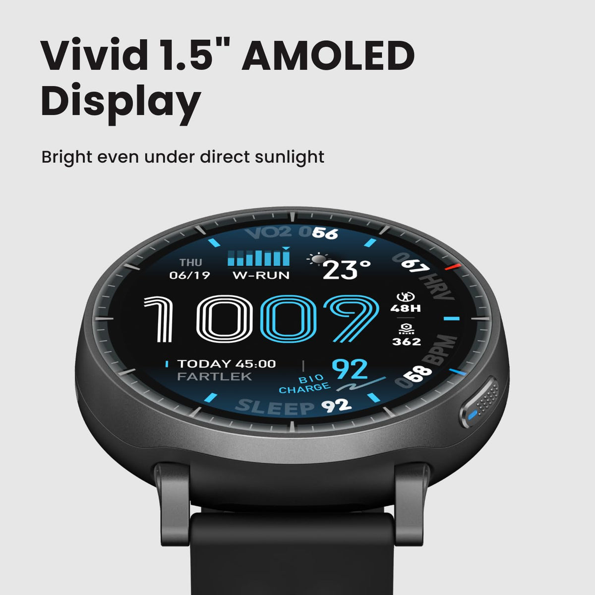 Reloj Inteligente Amazfit Active MAX Negro Pantalla AMOLED 1.5" GPS Batería De 25 Días Monitor De Ritmo Cardíaco y Sueño 170+ Deportes Para Android e iPhone