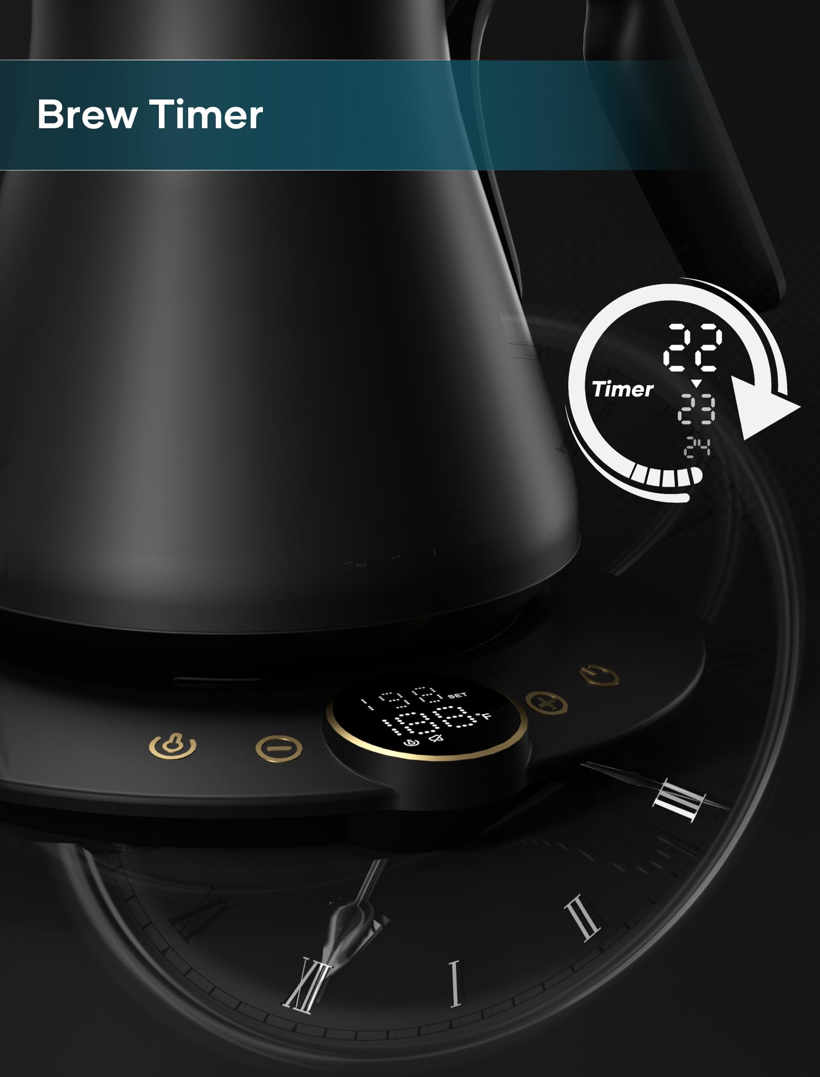 INTASTING Hervidor eléctrico de cuello de cisne, control de temperatura ± 0.5 °C, interior de acero inoxidable, calentamiento rápido, para verter sobre café o té, hervir agua, 0.9 L, negro