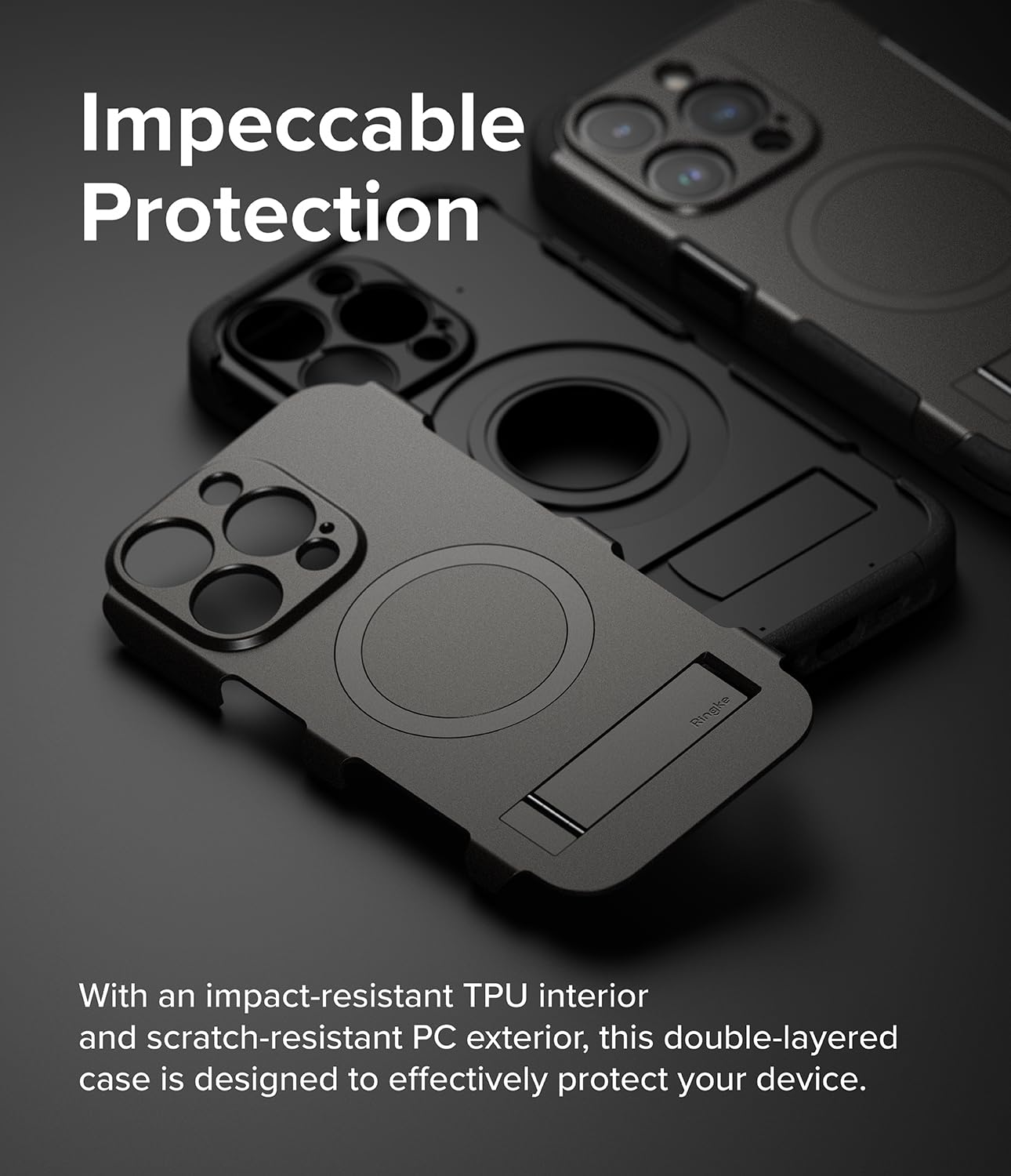 Funda Magnética Ringke Alles Gunmetal Compatibilidad MagSafe para iPhone 15 Pro MAX con Soporte Ajustable y Protección Resistente