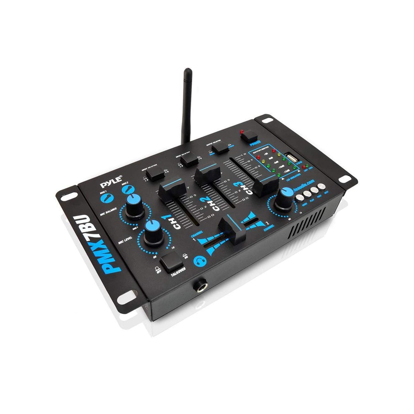 Mezcladora de Audio Inalámbrica Pyle Azul con Controlador DJ Bluetooth y 3 Canales
