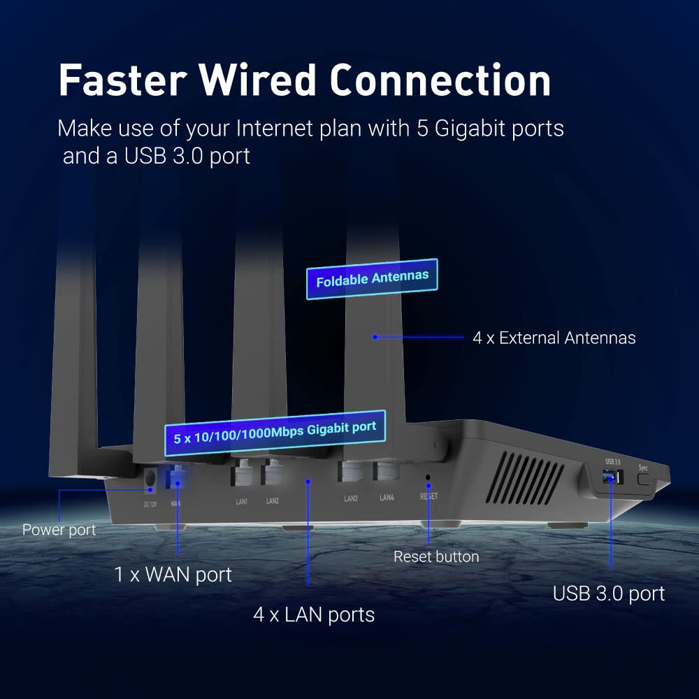 GL.iNet GL-AX1800 (Flint) WiFi 6 Router - Enrutador de Internet inalámbrico Gigabit de doble banda | 5 puertos Ethernet de 1G | Hasta 120 dispositivos | OpenVpn&WireGuard