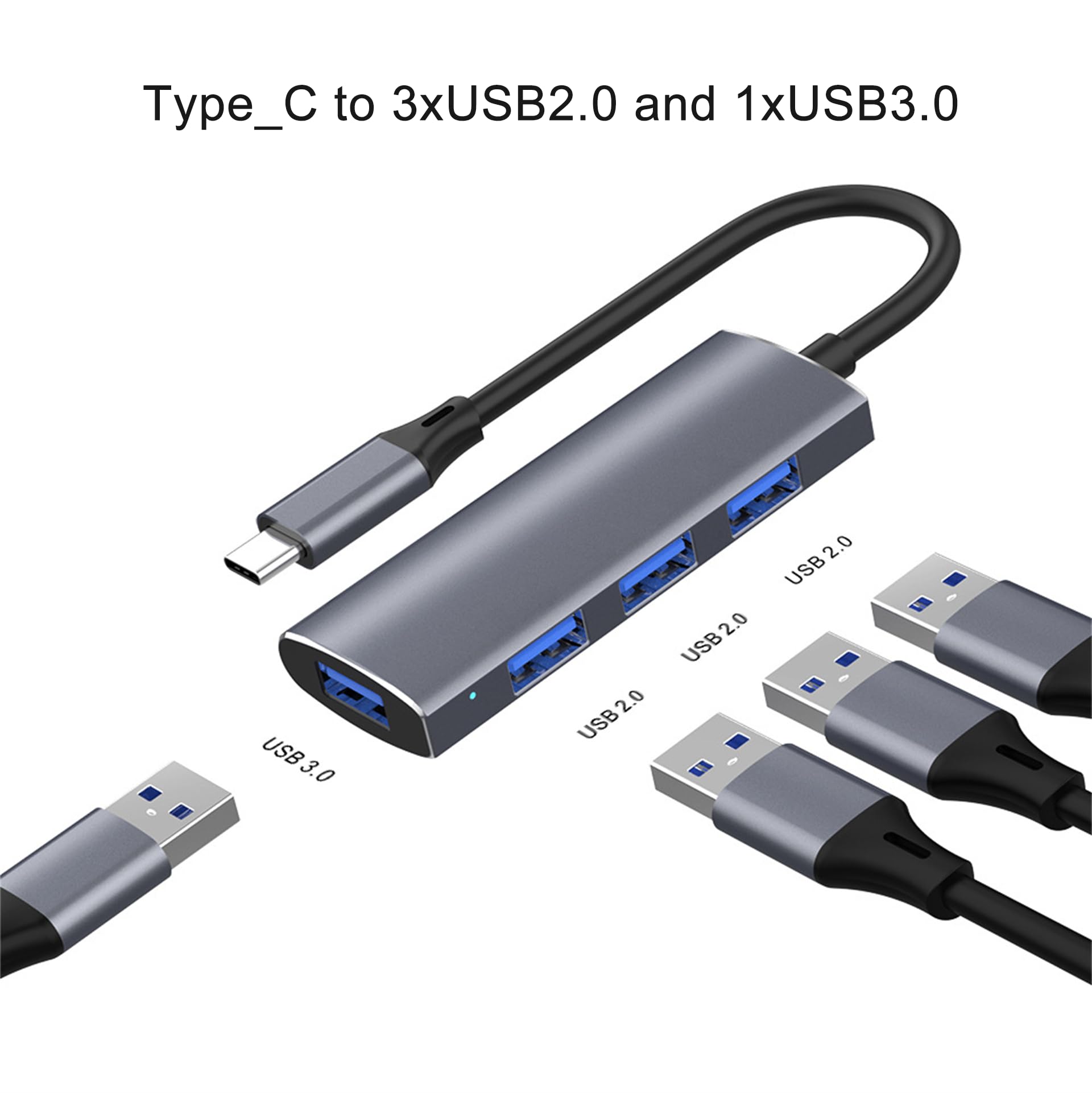 Hub USB 4 en 1, USB a USB 3.0 USB 2.0, 4 puertos USB divisor portátil, estación de acoplamiento USB compatible con computadora portátil, PC, teléfonos... (USB_C HUB2)