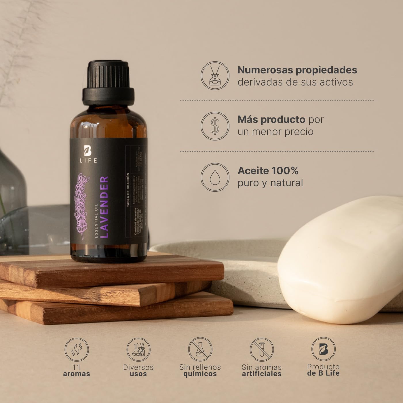 Aceite Esencial B Life Lavanda con Ingredientes Puros y Naturales 50 ml
