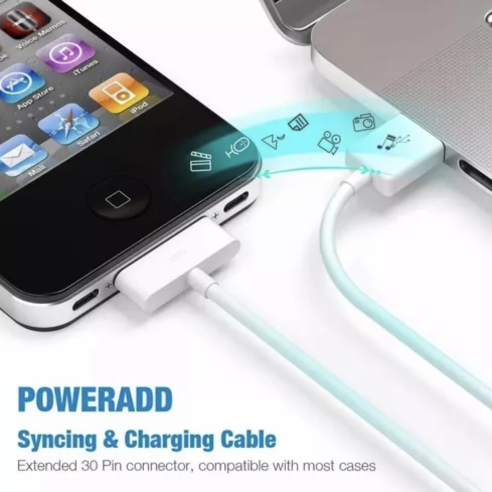 Cable Usb a 30 Pines ORIGINAL De Carga Rapida 4APREMIUM- OEM [APLE MFi Certificado 1 AÑO DE GARANTIA. PREMIUM, OEM compatible con iPhone 2-4, iPad 1-3 y ipod touch y clasico, etc (USB A 30 PINES)