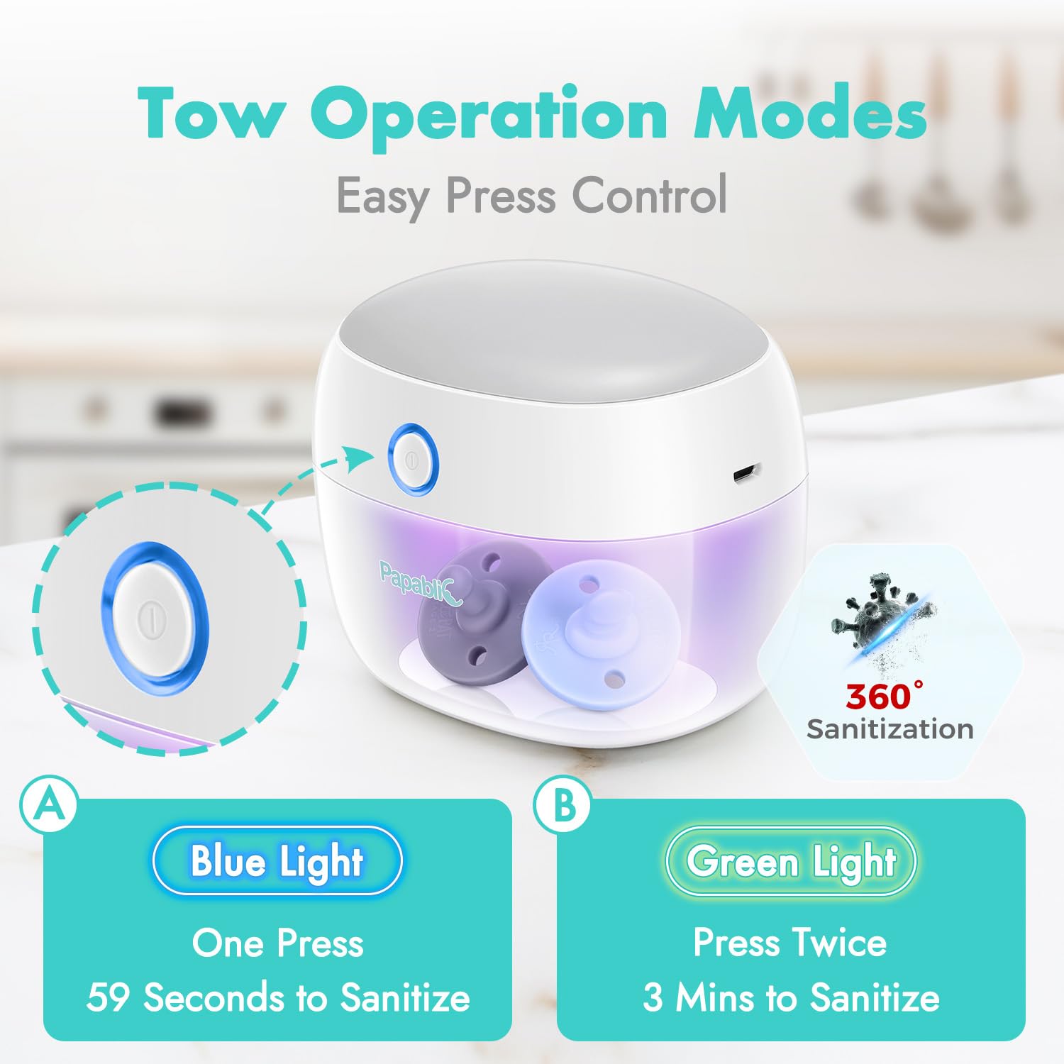 Esterilizador Portátil Papablic Luz UV Blanco 99.99% Esterilización USB