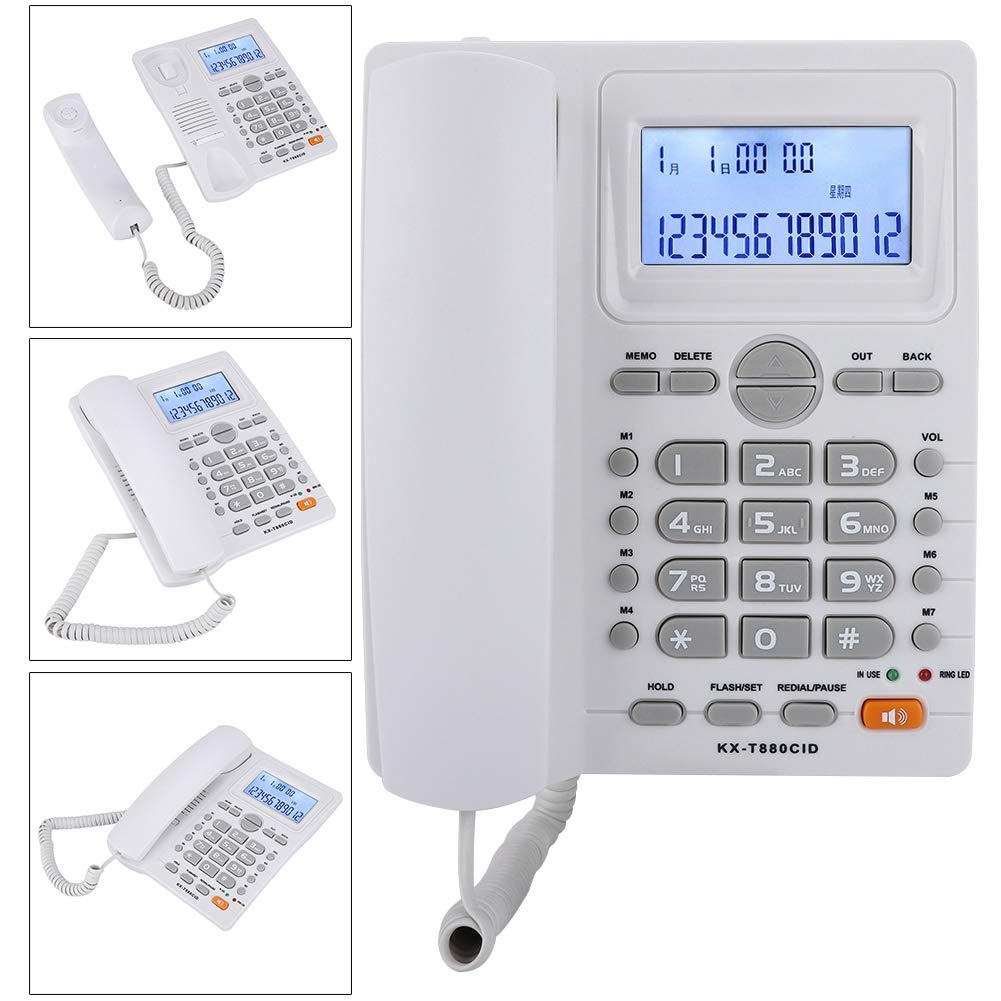 Wendry Teléfono con Cable con Identificador de Llamadas, Teléfono con Pantalal LCD, Teléfono con de Extensión de Doble Puerto, Teléfono con Cable y Altavoz(Blanco)