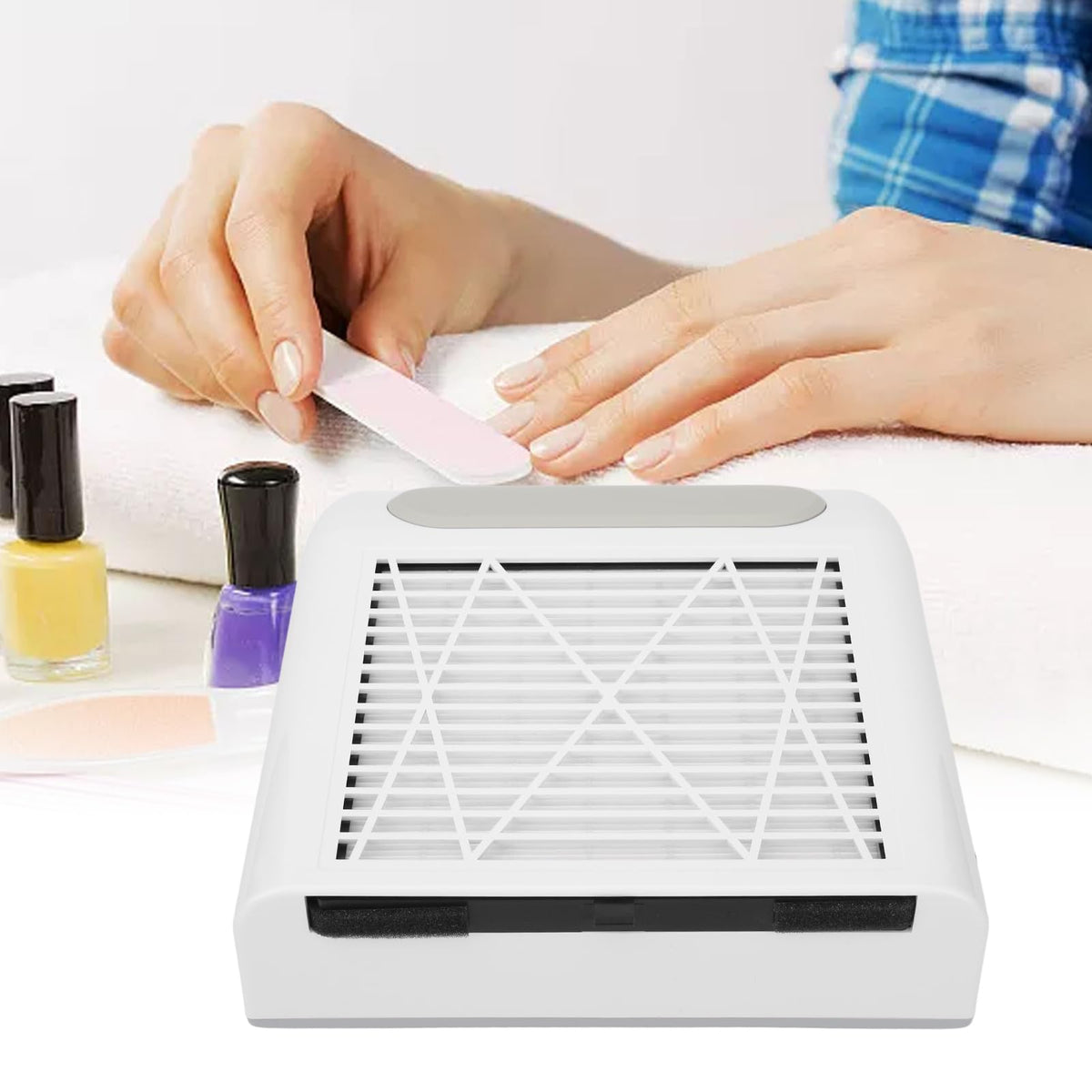 Colector de Polvo de Uñas Fockety Blanco con Ventilador Potente y Filtro Reutilizable para Uñas Acrílicas