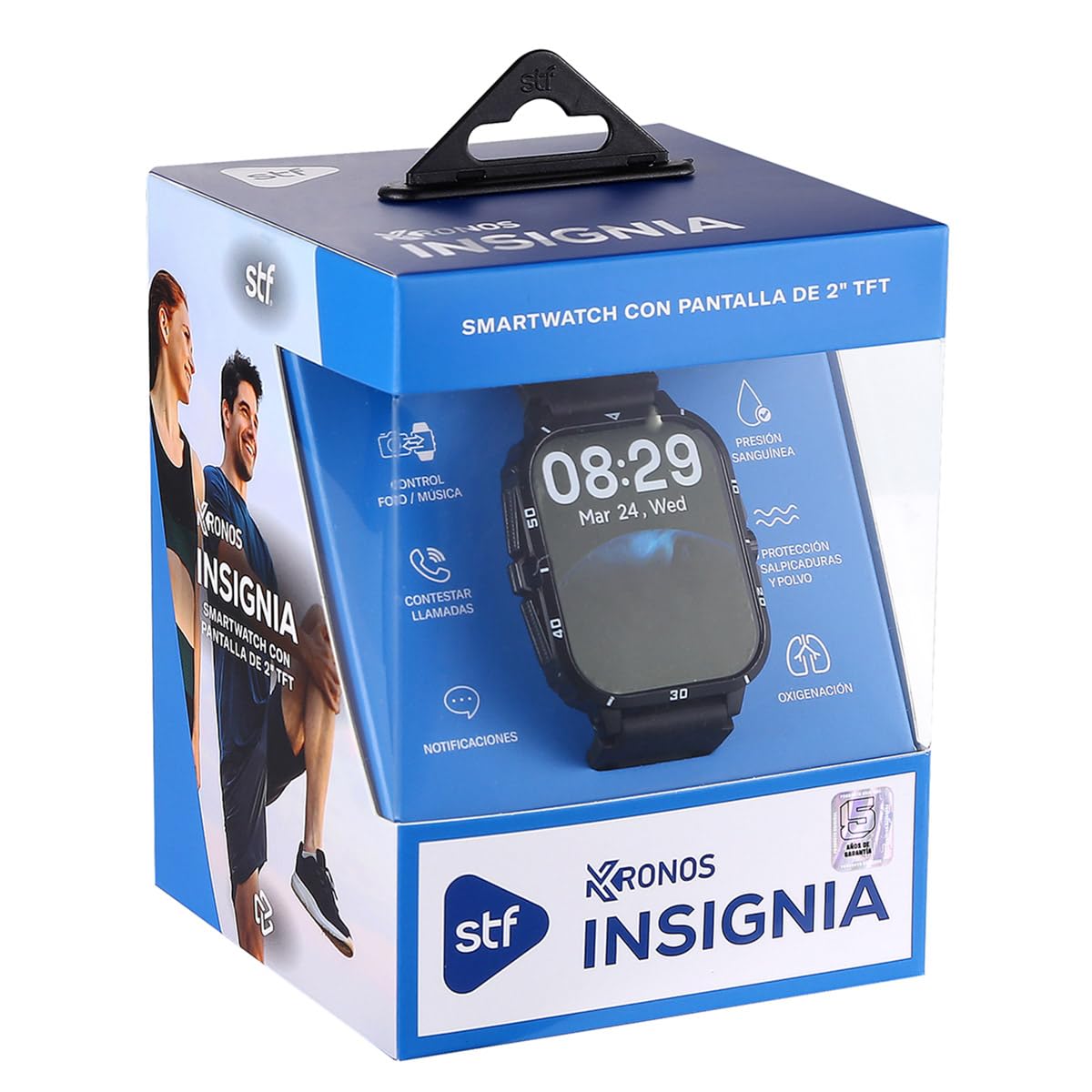 Smartwatch STF Kronos Insignia Negro con Pantalla de 2 Pulgadas y Protección IP65 para Salpicaduras