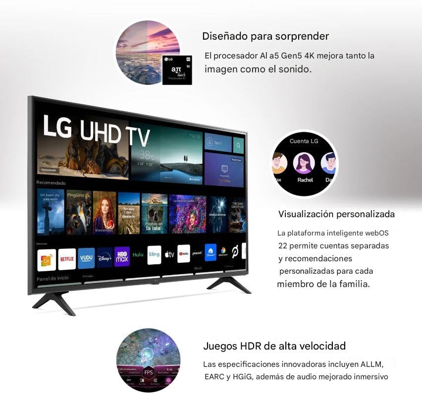 LG Smart TV 65” Pulgadas | Series UQ70 | Clase LED 4K Ultra HD | webOS TV | 2022 | 65UQ7050ZUD