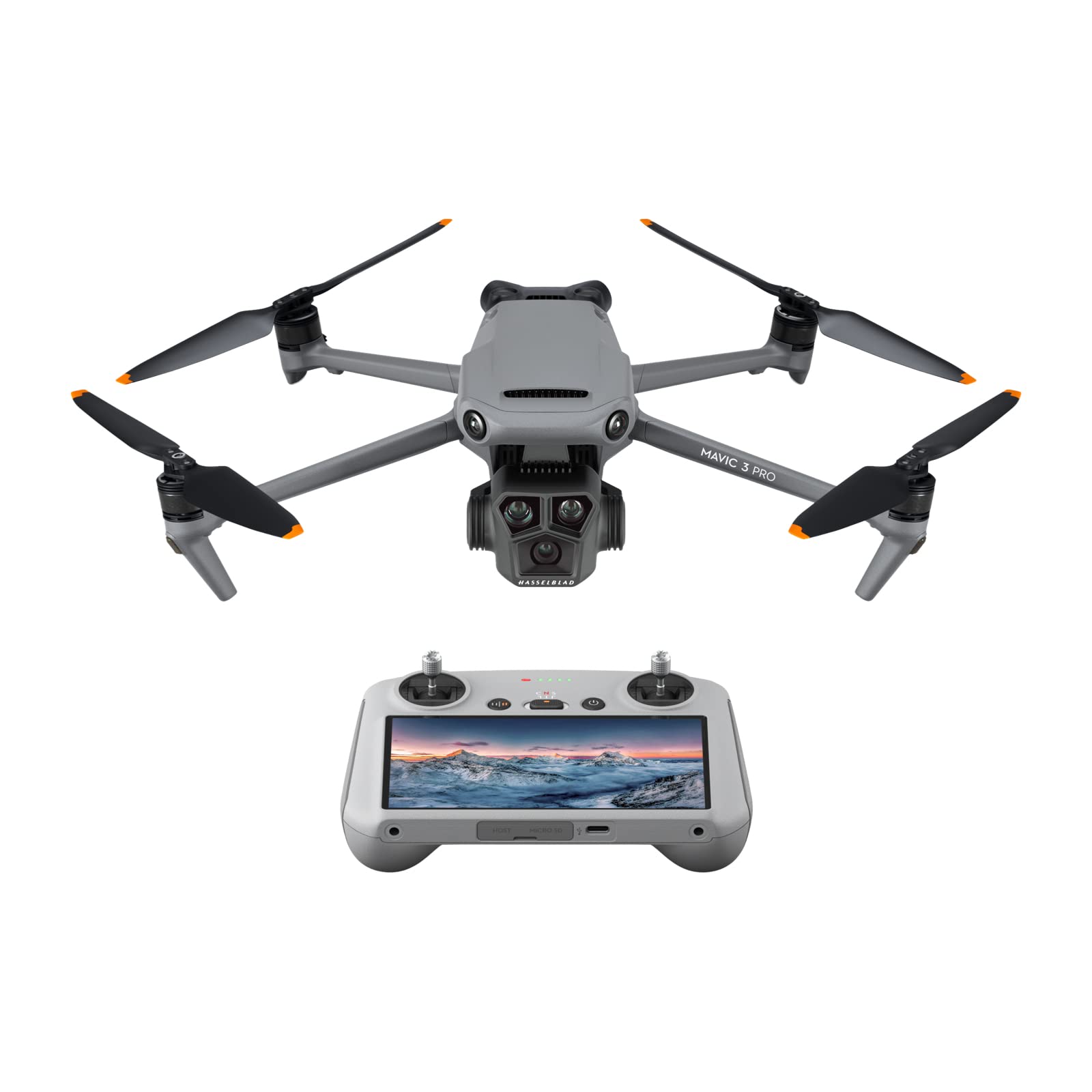 DJI Mavic 3 Pro con DJI RC (control remoto con pantalla), dron insignia de tres cámaras con cámara Hasselblad con CMOS 4/3, 43 min de tiempo de vuelo y transmisión de vídeo HD a 15 km