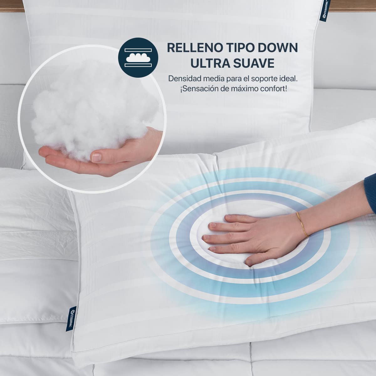 Almohadas ESQUIMAL Blanco 100% Algodón con Relleno Tipo Down Alternative Hipoalergénicas Paquete de 2