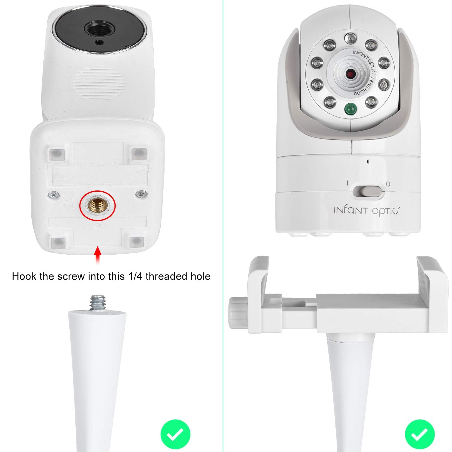 iTODOS Estante para cámara de bebé Compatible con la óptica Infantil DXR 8 y DXR-8 Pro y la mayoría de Otros monitores de bebé, Soporte Universal para cámara de bebé(Blanco)