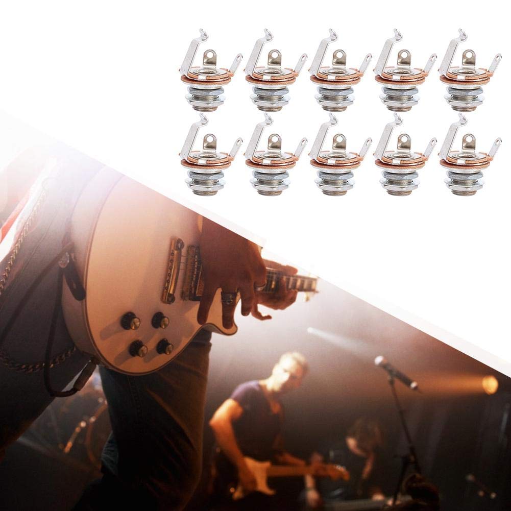 10 piezas 6,35 mm entrada de guitarra salida jack estéreo mono jack toma cilindro reemplazo para guitarra acústica bajo eléctrico