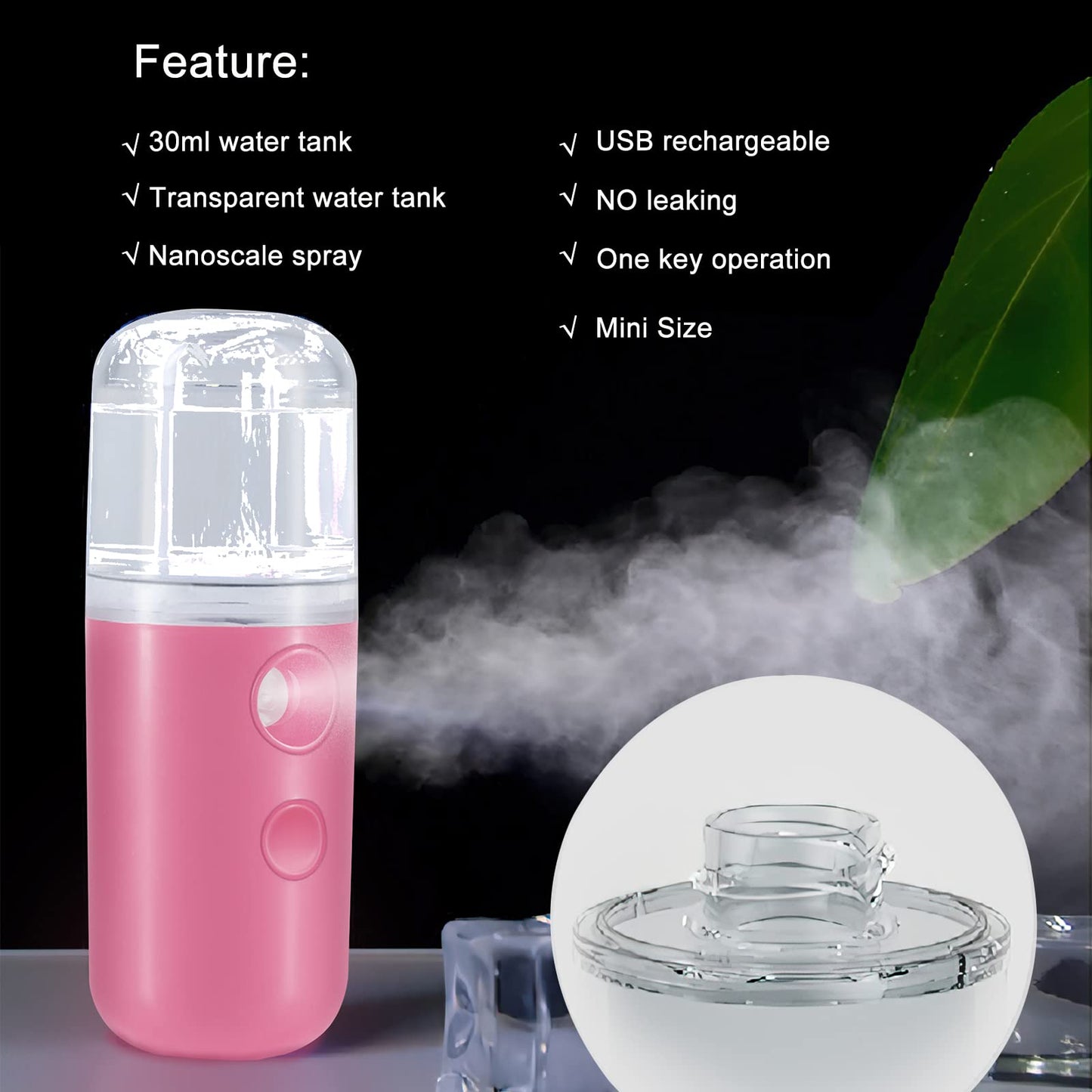 Paquete de 2 rociadores faciales Nano, vaporizadores faciales frescos portátiles, Mini Nano Mister para hidratación facial, (rosa)