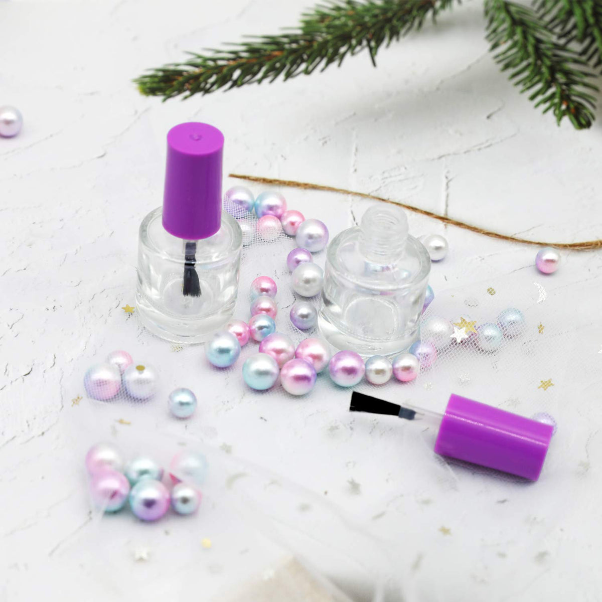 GTHER 20 Botellas Vacías de Esmalte de Uñas de 8 ml, Botellas Recargables de Vidrio Transparente con Tapa de Cepillo, Embudo y Bolas de Mezcla para Arte de Uñas, Morado
