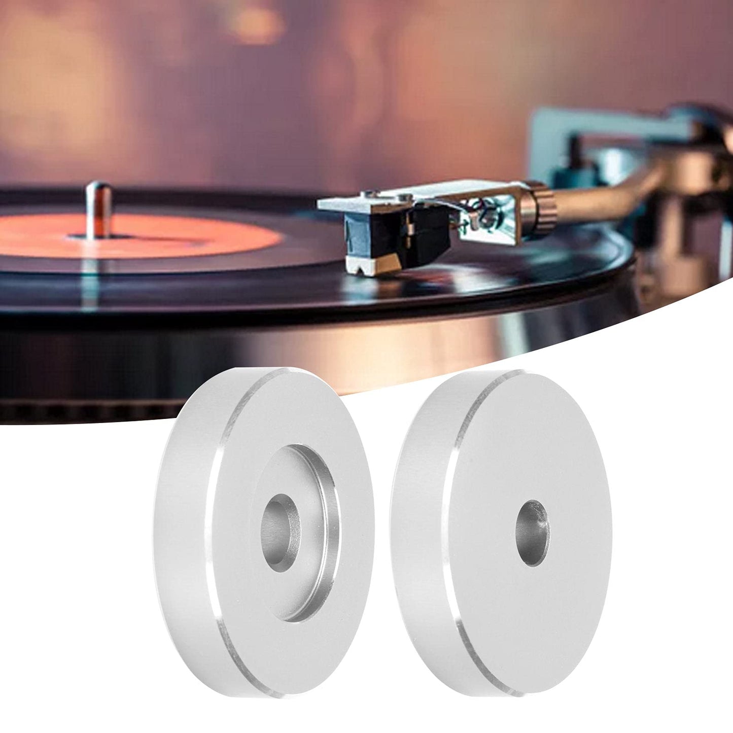 ciciglow Adaptador para Tocadiscos, 45 RPM,Hoja de Conversión de Orificios Grandes, Adaptador de Clip de Vinilo Negro, Adecuado para la Mayoría de los Discos de Orificios(Plata)