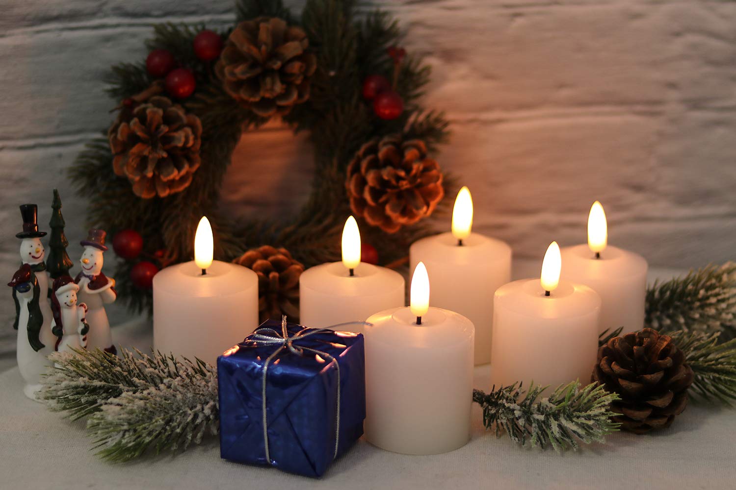 DRomance White Flameless Flickering Votive Candles Battery Operated with 6 Hour Timer Realistic 3D Wick Real Wax LED Small Pillar Candles Halloween Christmas Decoration(6 Pack, 2 x 3.2 Inches)
