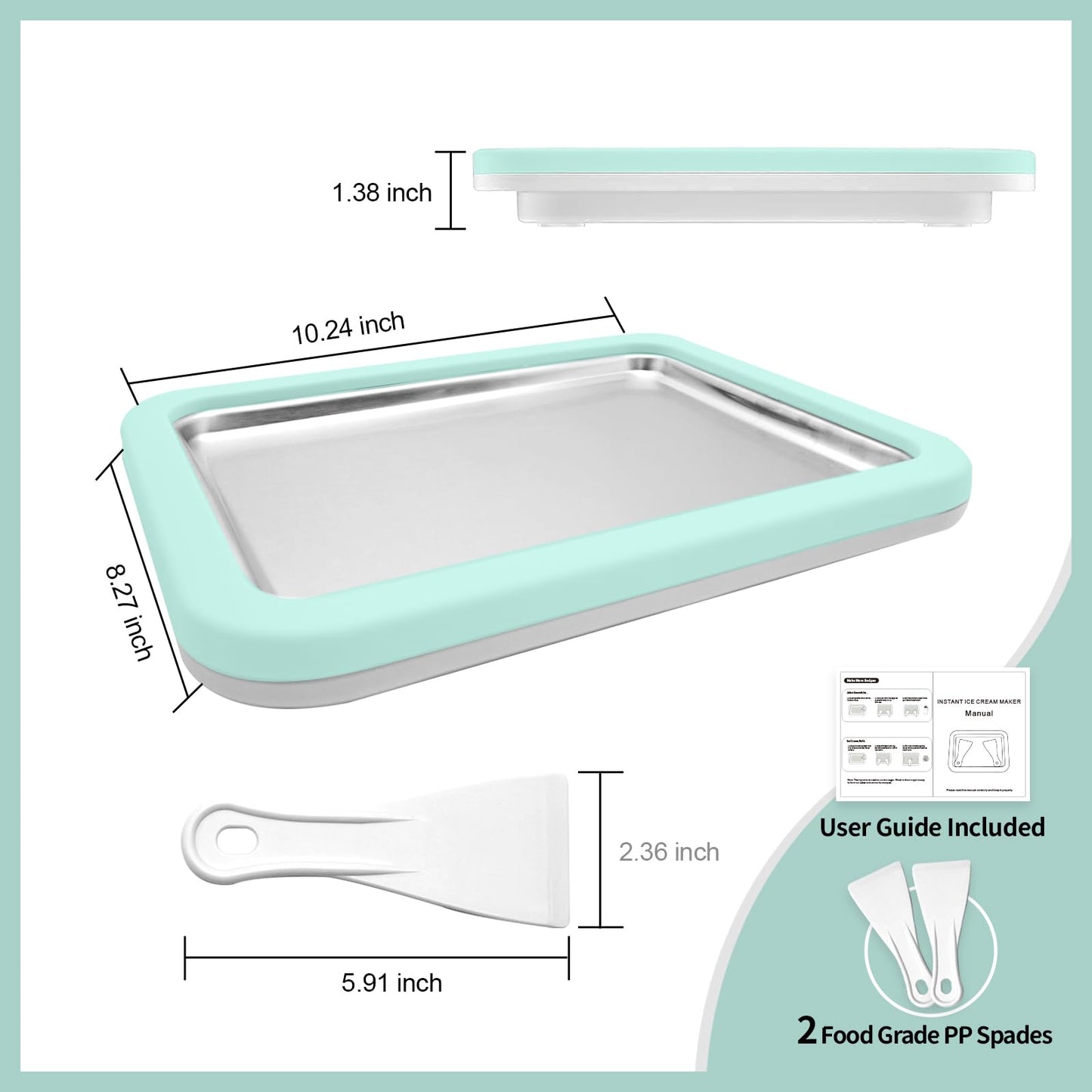 Máquina de helados enrollados, máquina de helados instantáneos, sartén/rollo de gelatina instantánea, hecho en casa para divertirse actividades de padres e hijos, familias, verde menta