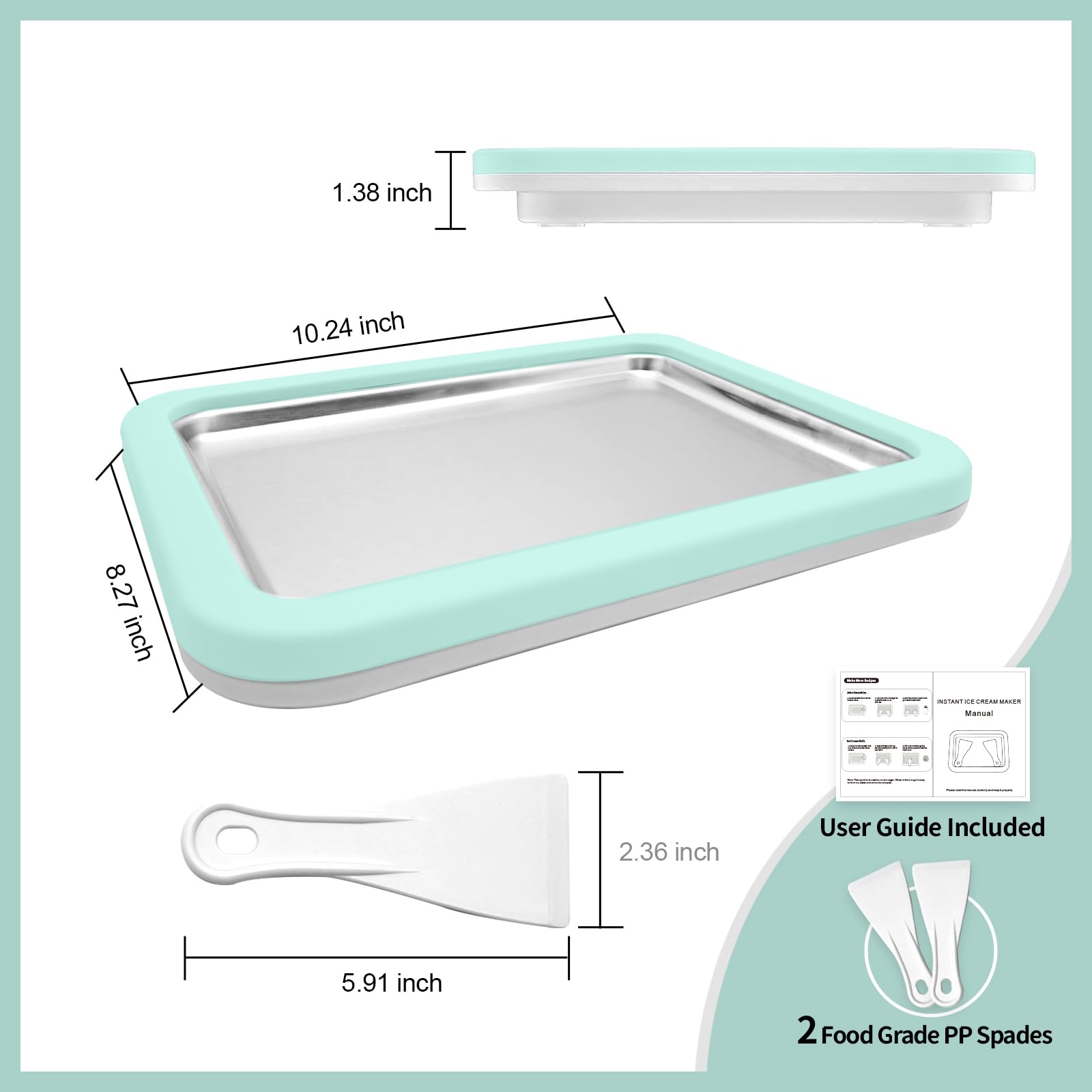 Máquina de helados enrollados, máquina de helados instantáneos, sartén/rollo de gelatina instantánea, hecho en casa para divertirse actividades de padres e hijos, familias, verde menta
