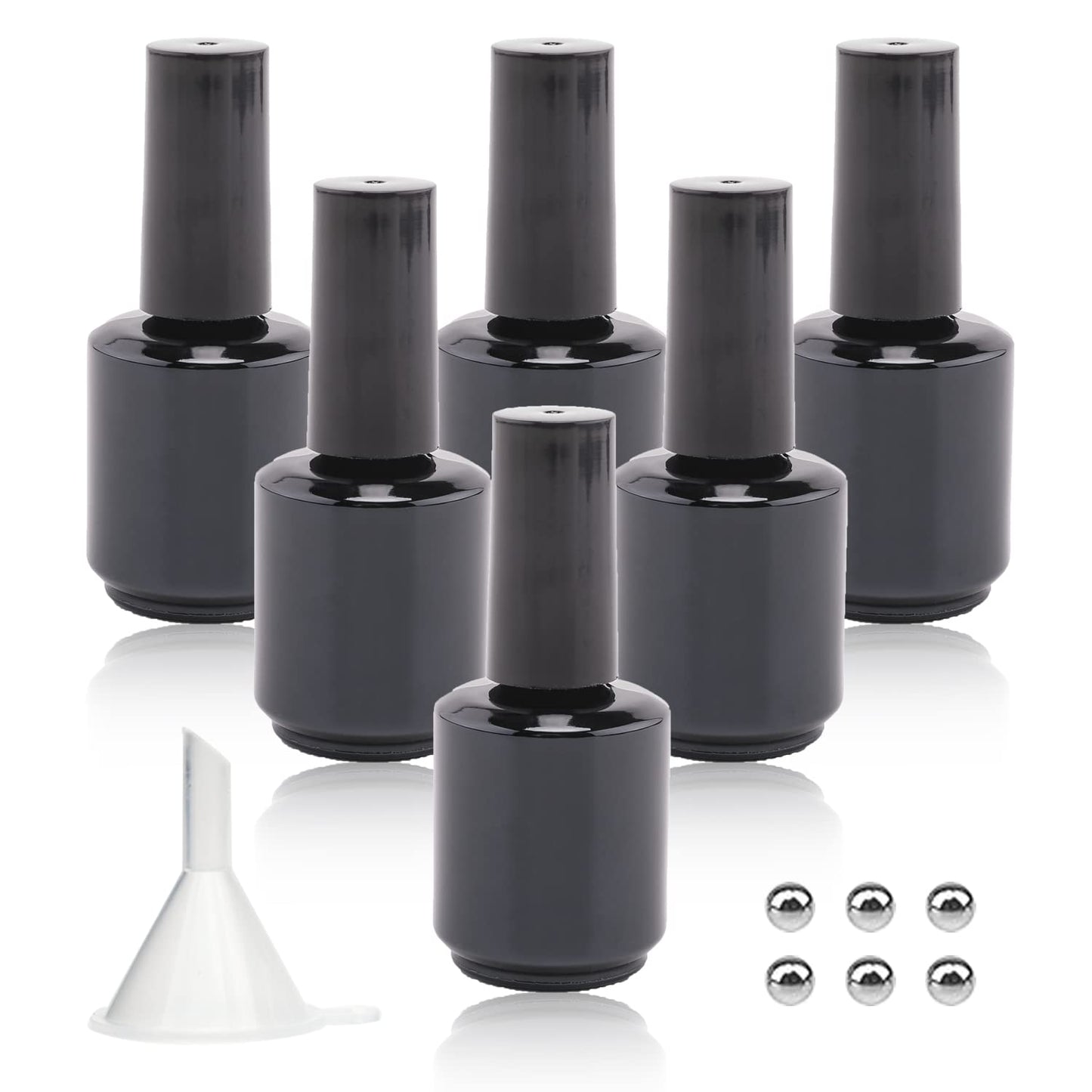 Botellas vacías de esmalte de uñas de gel, botellas de esmalte de uñas vacías de 15 ml con cepillo para polvo negro mate, botellas de esmalte de uñas redondas opacas, aptas para los rayos UV, con