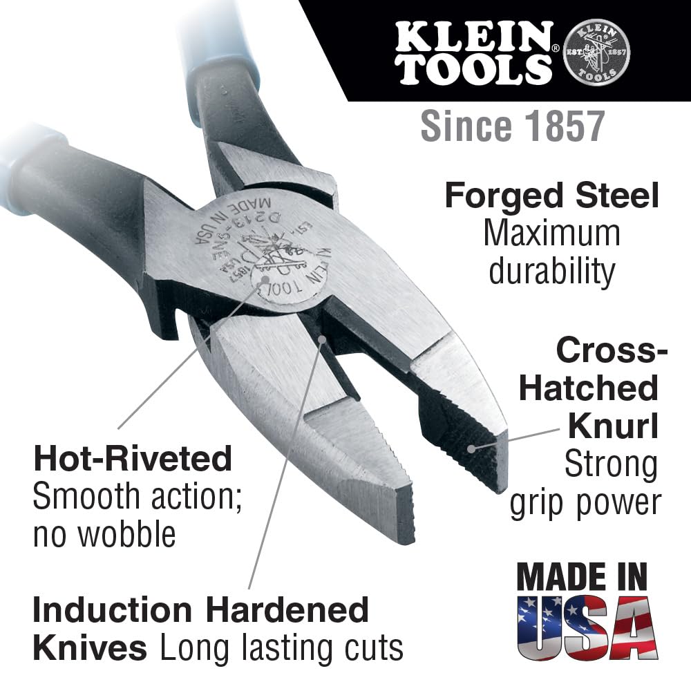 Klein Tools 80020 Juego de herramientas con alicates de lineman, cortadores diagonales y alicates de punta larga, con cuchillos endurecidos por inducción, 3 piezas