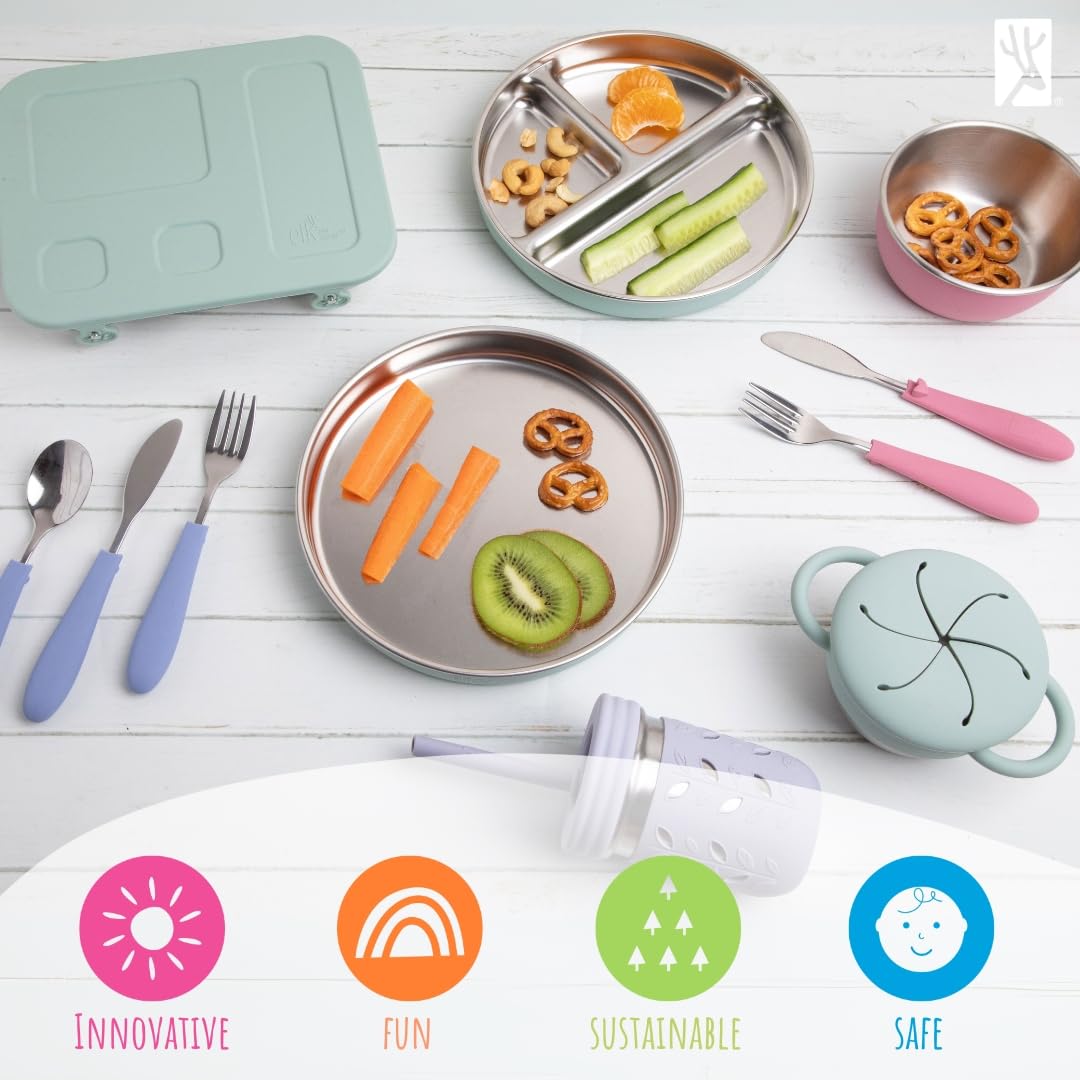Elk and Friends - Vasos de acero inoxidable para aperitivos, recogedor de alimentos y tapa de viaje, recipientes a prueba de derrames para bebés, niños pequeños, niños, aptos para lavaplatos, paquete