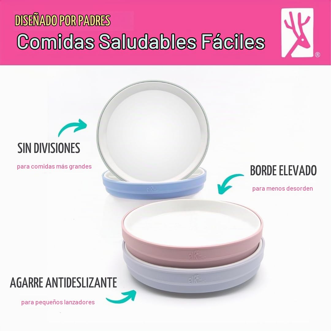 Elk and Friends Kids - Platos blancos de porcelana de 7.8 pulgadas con mangas de silicona, adecuados para bebés/niños pequeños, aptos para microondas y lavaplatos, vajilla antideslizante, platos de