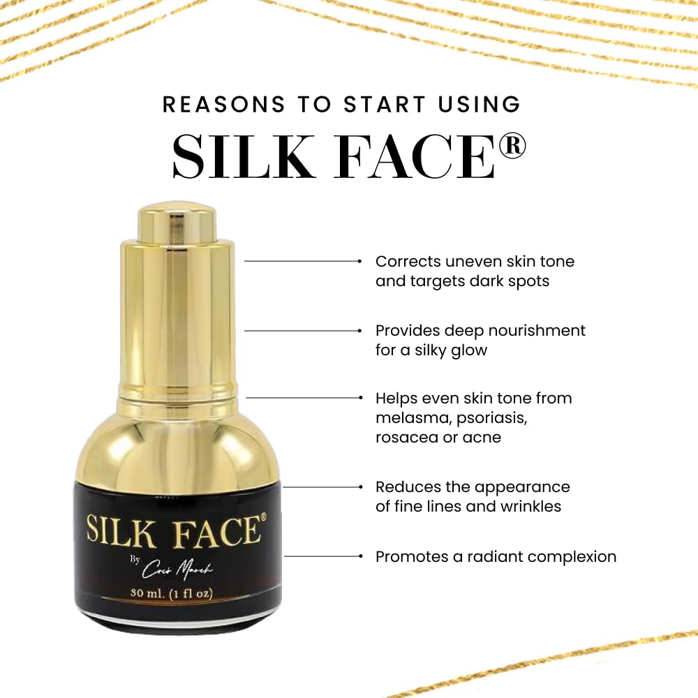 Elixir SILK FACE Serum by Coco March - PURE SILK Extracts - Quickly Reduces Fine Lines - Evens out Skin Tone, Luxurious Illumination Visible from the first application 1 fl oz.