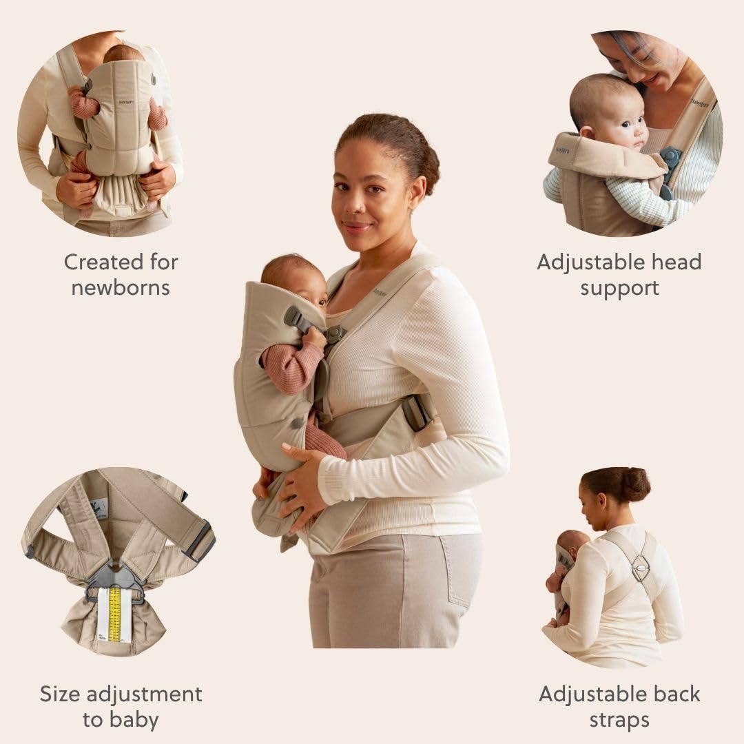 BabyBjörn Canguro Portabebé Mini, Beige, Woven | Para recién nacidos, de 0 a 12 meses (3.2–11 kg), ergonómico y fácil de usar