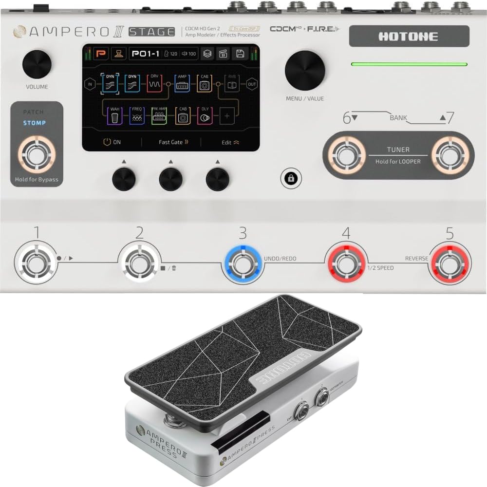 HOTONE Ampero II Stage MP-380 + SP-35 Ampero II Presione Pedal pasivo/expresión Pedal multiefecto, cadenas de doble efecto con FX Loop MIDI I/O estéreo OTG interfaz de audio USB visualización táctil