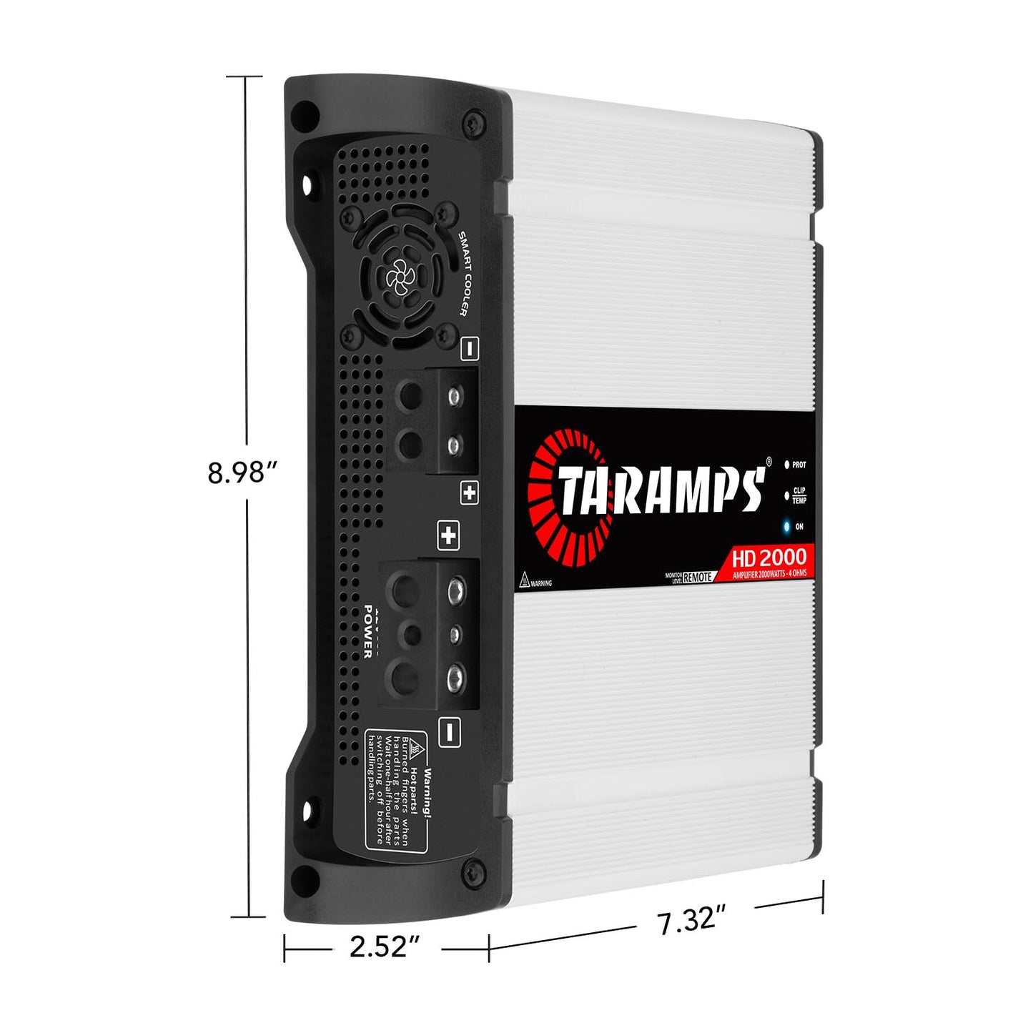 Taramps HD 2000 4 ohmios 1 canal 2000 vatios RMS MAX de rango completo de audio para coche, monobloque, indicador de monitor LED, amplificador clase D, crossover, amplificador blanco de 2 K