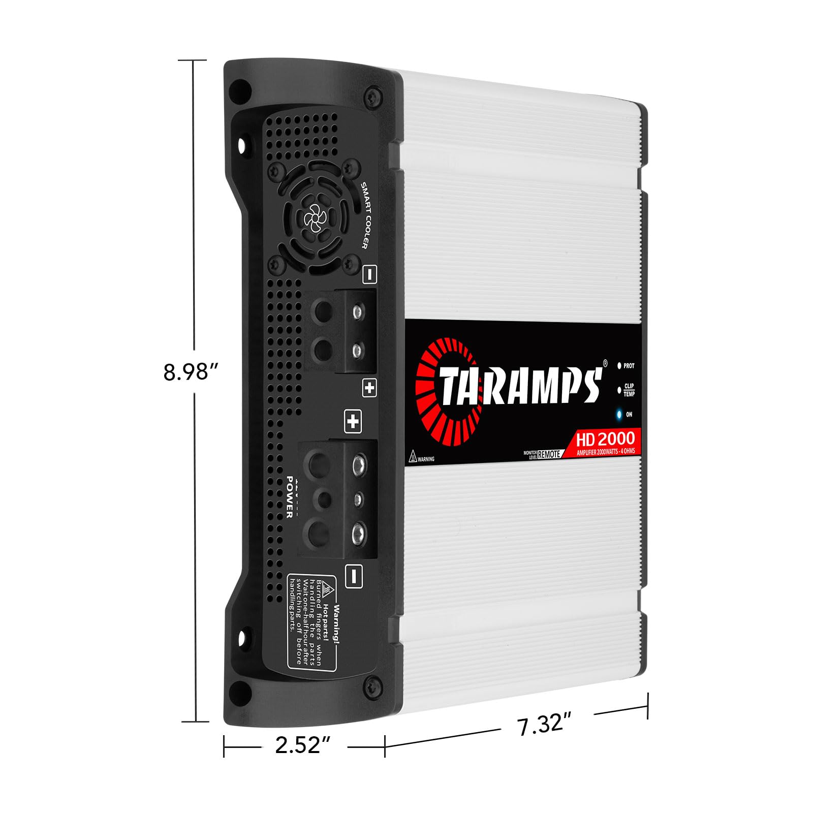 Taramps HD 2000 4 ohmios 1 canal 2000 vatios RMS MAX de rango completo de audio para coche, monobloque, indicador de monitor LED, amplificador clase D, crossover, amplificador blanco de 2 K