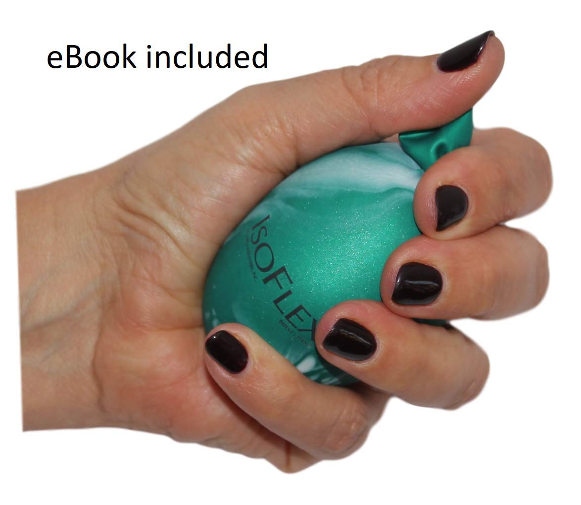 Isoflex Pelota de terapia de manos y ejercicio con un libro electrónico. 2 unidades, un color sólido y uno mármolizado. Ideal para aliviar el estrés, ejercicio de mano y muñeca para ADD/TDAH, para todas las edades (varios colores)
