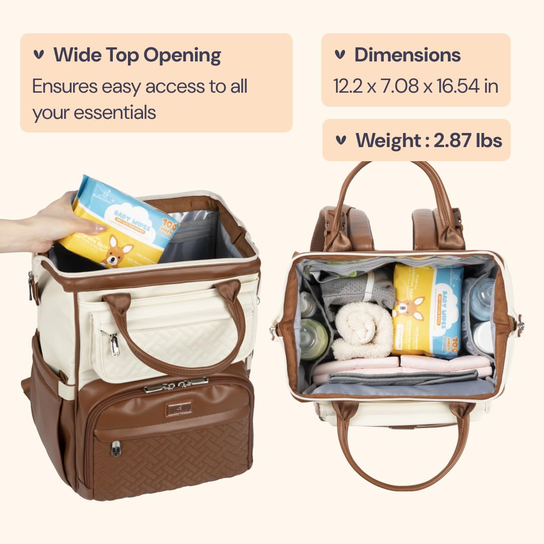 BabbleRoo - Bolsa para pañales para bebé, mochila para pañales de gran capacidad, impermeable, gran apertura en la parte superior, alfombra para pañuelos, funda con chupete extraíble, correas para