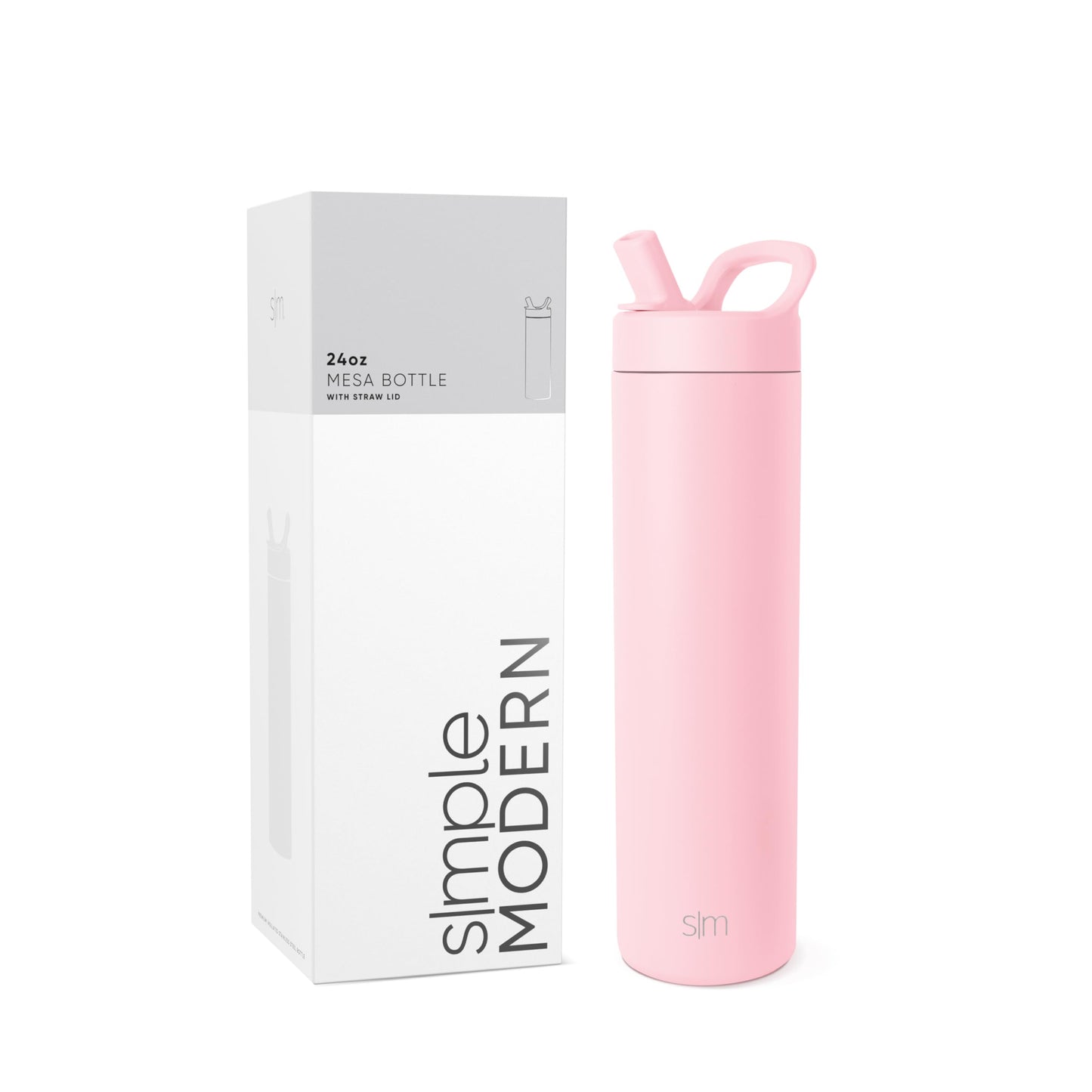 Botella de Agua Simple Modern Blush de Acero Inoxidable con Tapa de Popote Aislado para Viaje y Deportes