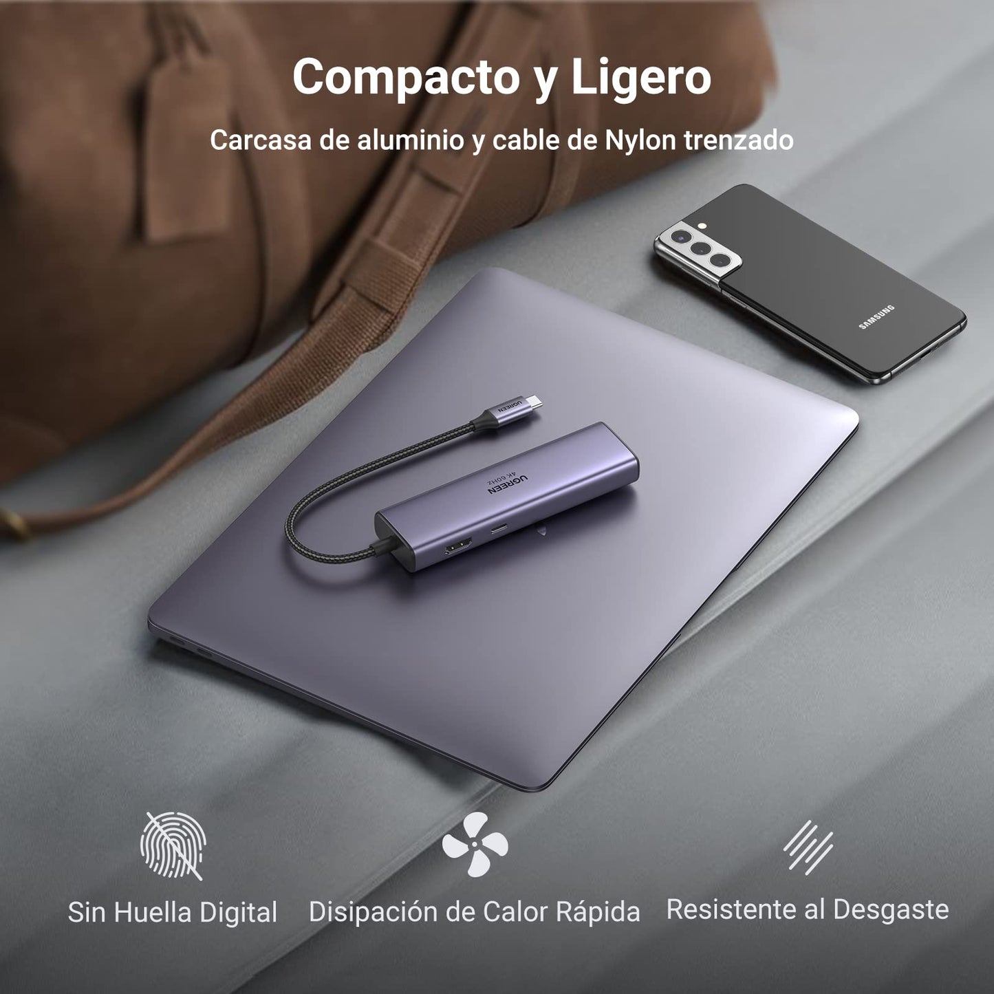 Hub USB C UGREEN Plata 7 en 1 Adaptador a HDMI 4K 60Hz Gigabit Ethernet Carga 100W Lector de Tarjetas SD TF 2 USB 3.0 Compatible con MacBook Pro iPad DELL Switch Steam Deck