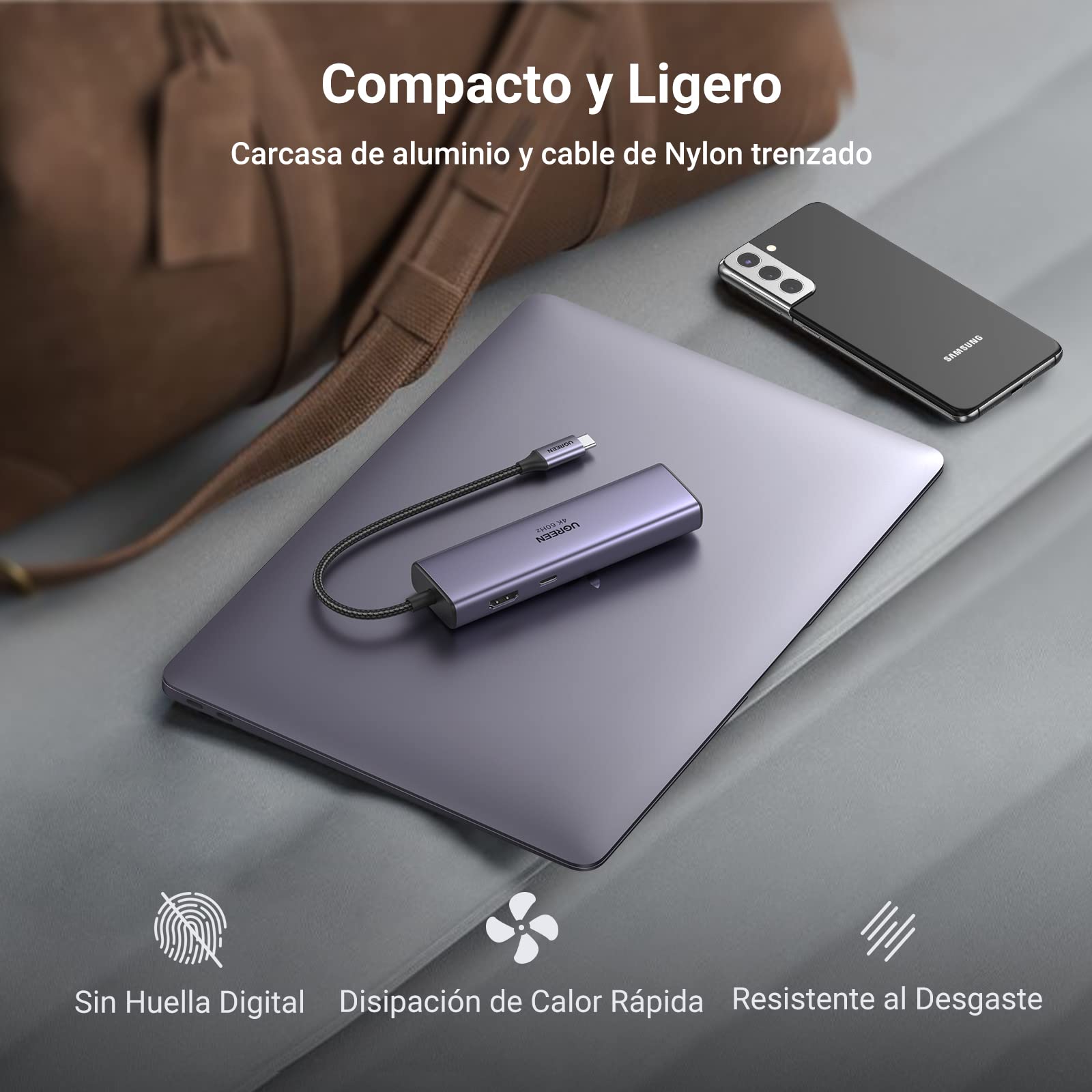 Hub USB C UGREEN Plata 7 en 1 Adaptador a HDMI 4K 60Hz Gigabit Ethernet Carga 100W Lector de Tarjetas SD TF 2 USB 3.0 Compatible con MacBook Pro iPad DELL Switch Steam Deck
