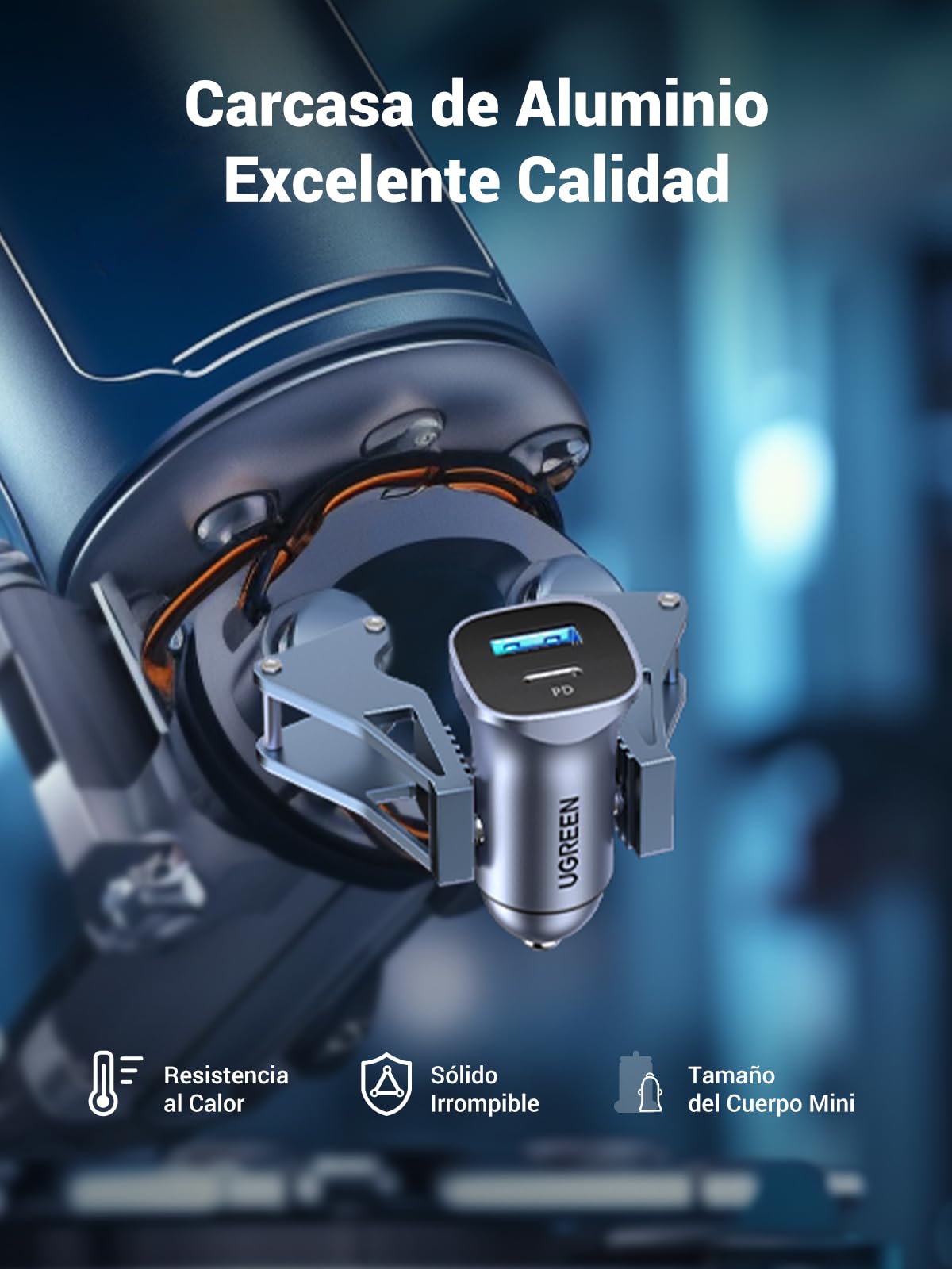UGREEN Cargador Auto 24W, USB C Adaptador de Coche PD 20W y QC 18W, Quick Charge 3.0 con Enchufe Plegable, Compatible con iPhone 16/15/14/13/12, iPad, Galaxy S25/S24/S23/S22/Note 20, Pixel 9/8/7, LG