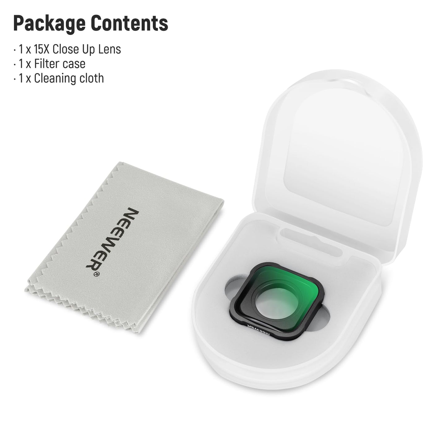 NEEWER 15X Lente Macro Compatible con GoPro Hero 12 Hero 11 Hero 10 Hero 9 Negro Cámara Acción Primer Plano Filtro Antirreflejo Multicapa HD Óptico Vidrio/Marco Aluminio, No Impermeable, LS-31