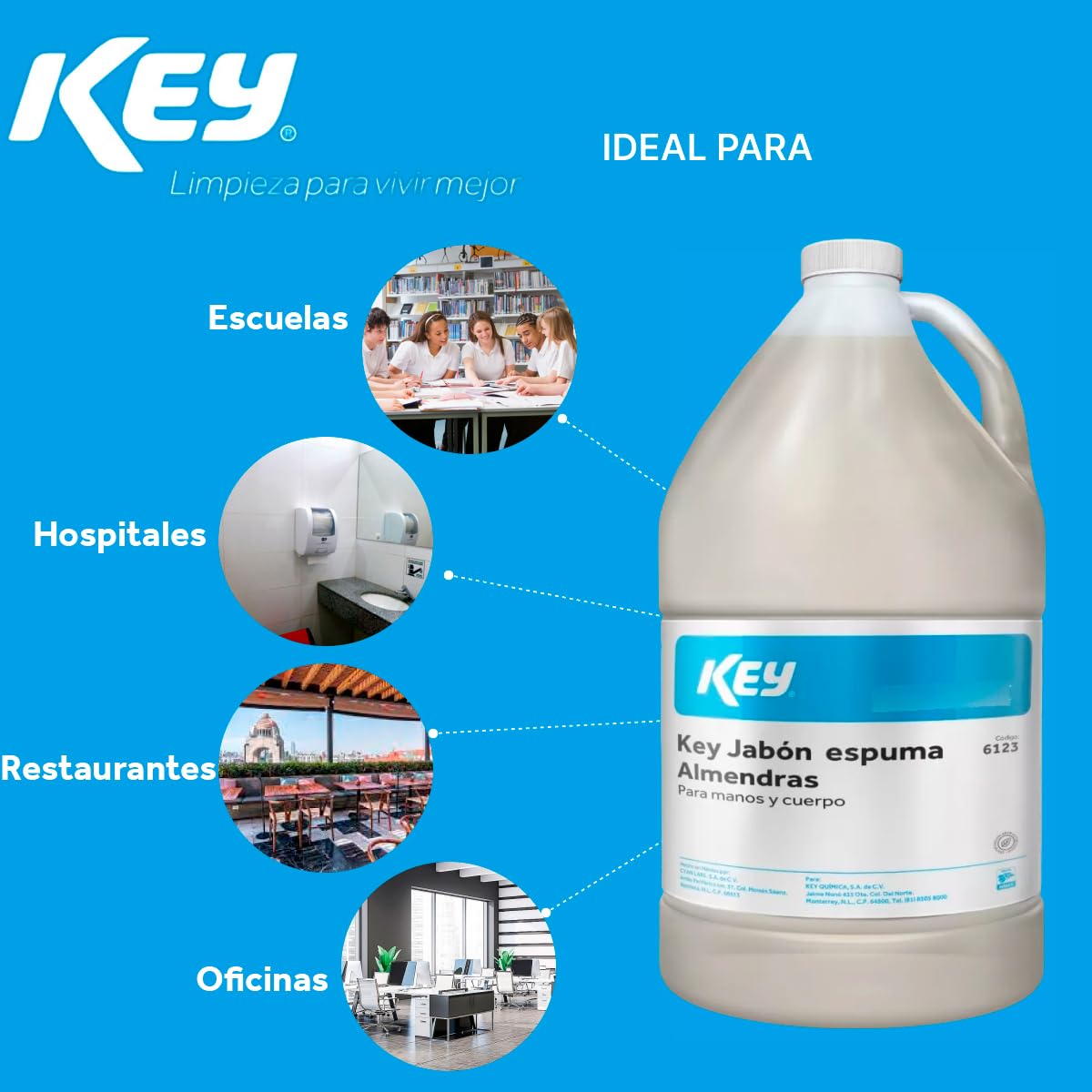 Jabón En Espuma Para Manos Y Cuerpo Aroma Almendras Key Galón 4lt