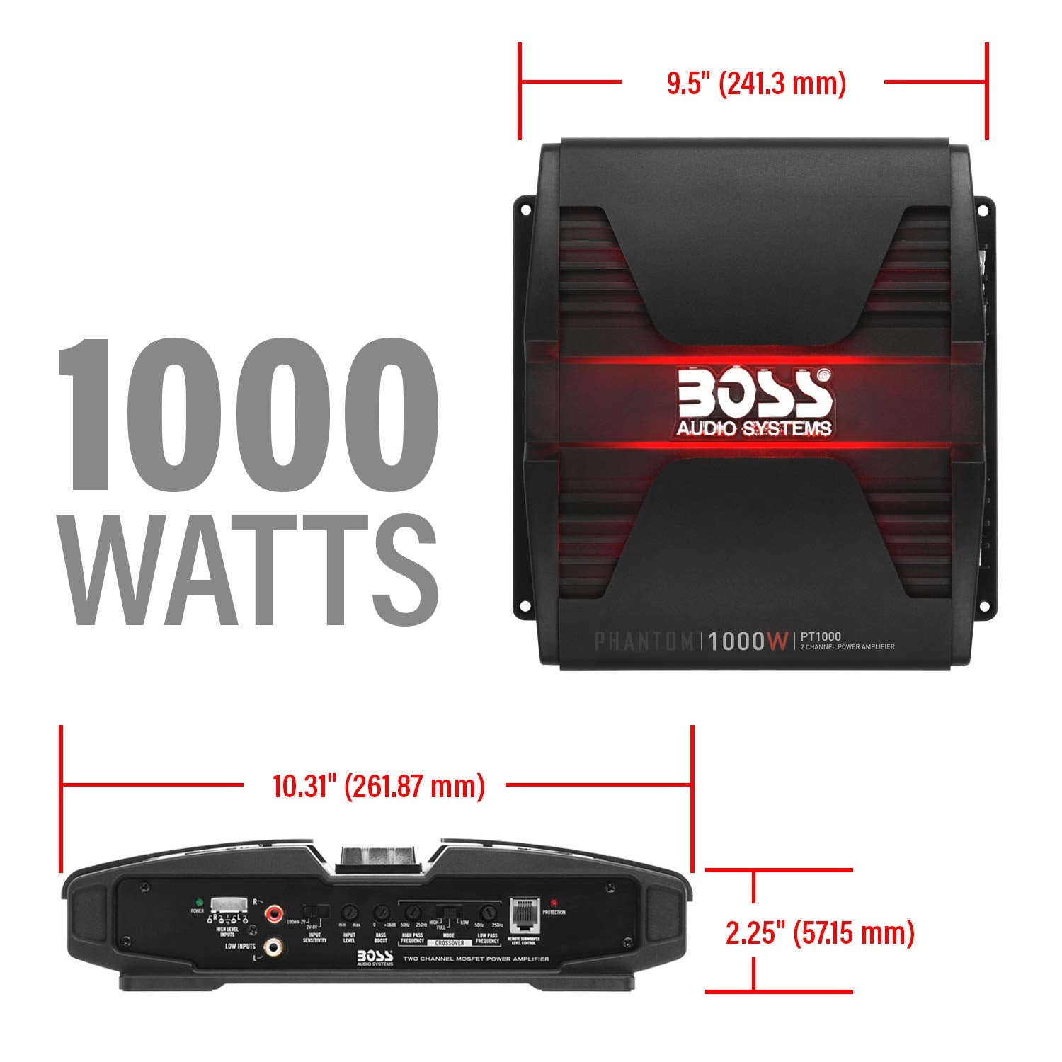 Boss Audio PT1000 Phantom 1000W 2 Channel Full Range, Class A/B Amplifier