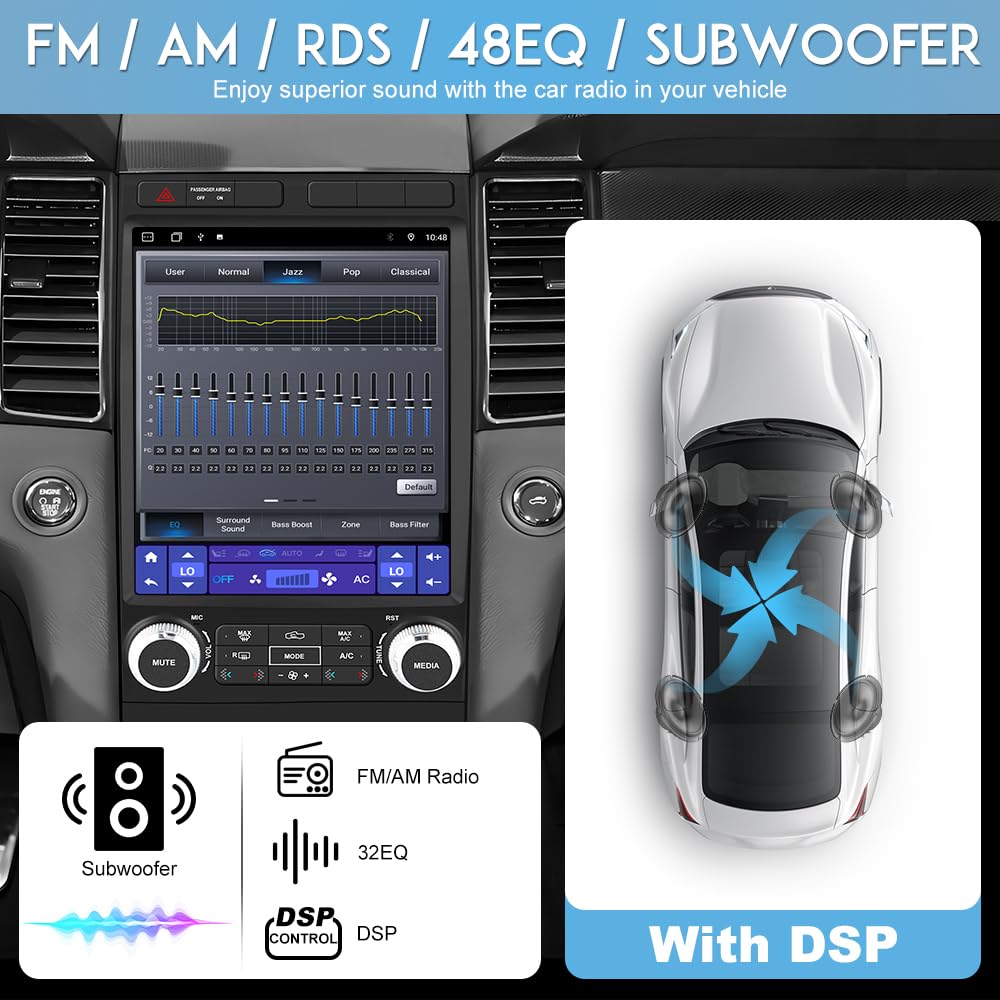 【4+64G】 Radio estéreo de coche para Ford Taurus 2012-2014, unidad principal de visualización táctil de 12.1 pulgadas Bulit en CarPlay Android Auto Bluetooth/GPS/WiFi/cámara de respaldo/SWC/FM