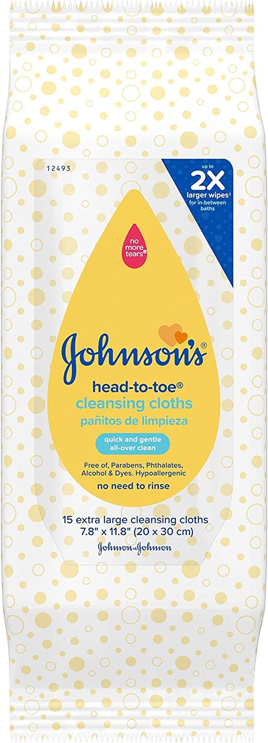 Johnson & Johnson 117008 Head-To-Toe Cleansing Clothe, 15ct (Pack of 6)